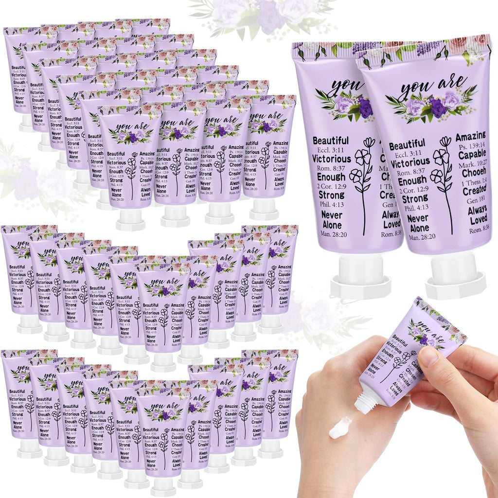 Heigble 50-Pack Valentine Christian Hand Cream Gift Set – Purple Flower Bible Design