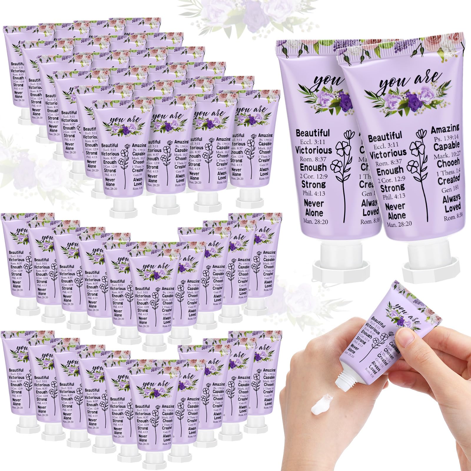 Heigble 50-Pack Valentine Christian Hand Cream Gift Set – Purple Flower Bible Design