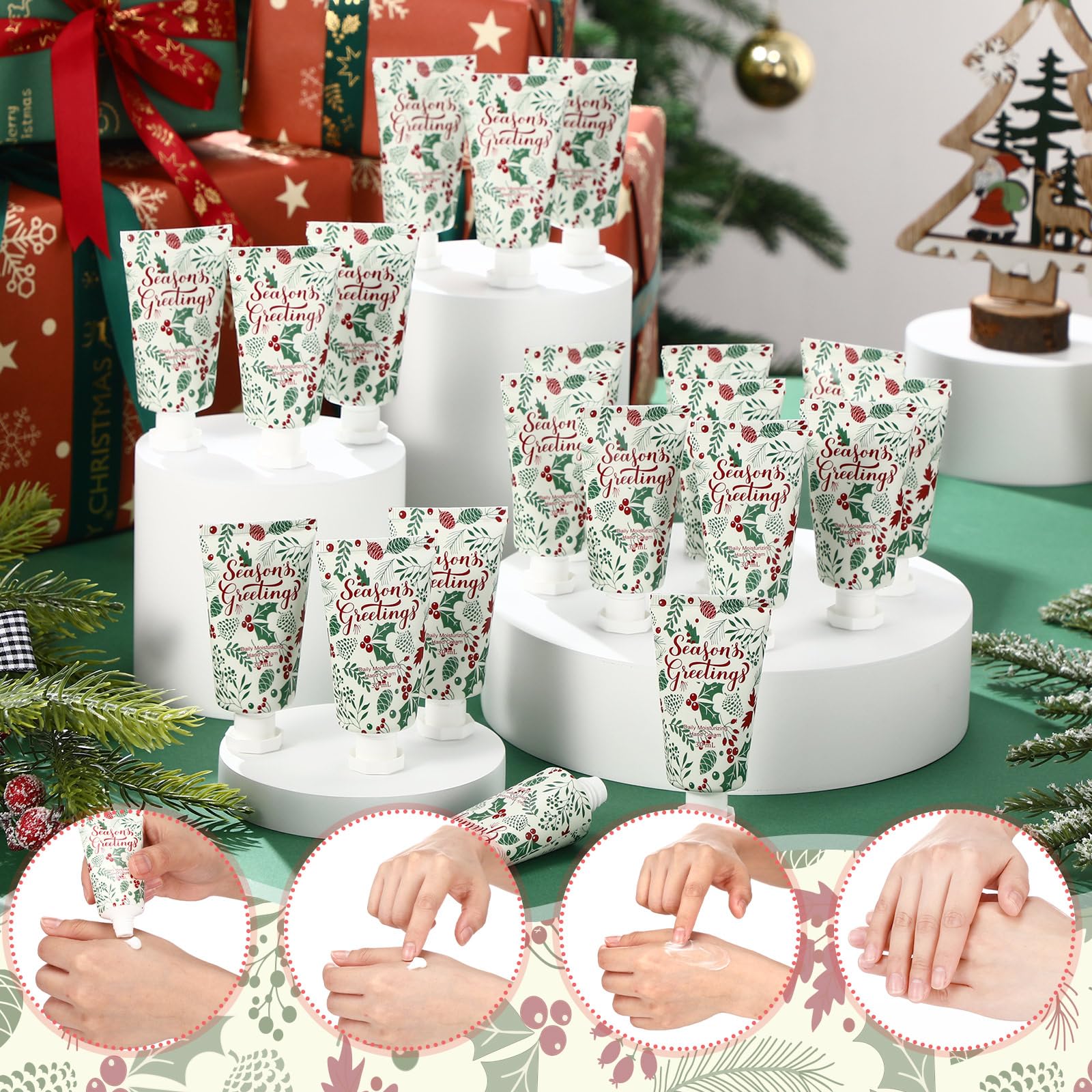 Heigble Christmas Hand Cream Gifts — 50 Pcs 1oz Travel Size with Berry & Leaves Design