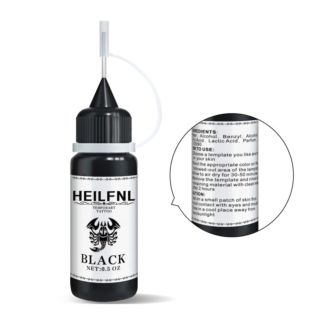 HEILFNL Temporary Tattoo Kit — 14 Color Inks & 75 Stencils for DIY Body Art