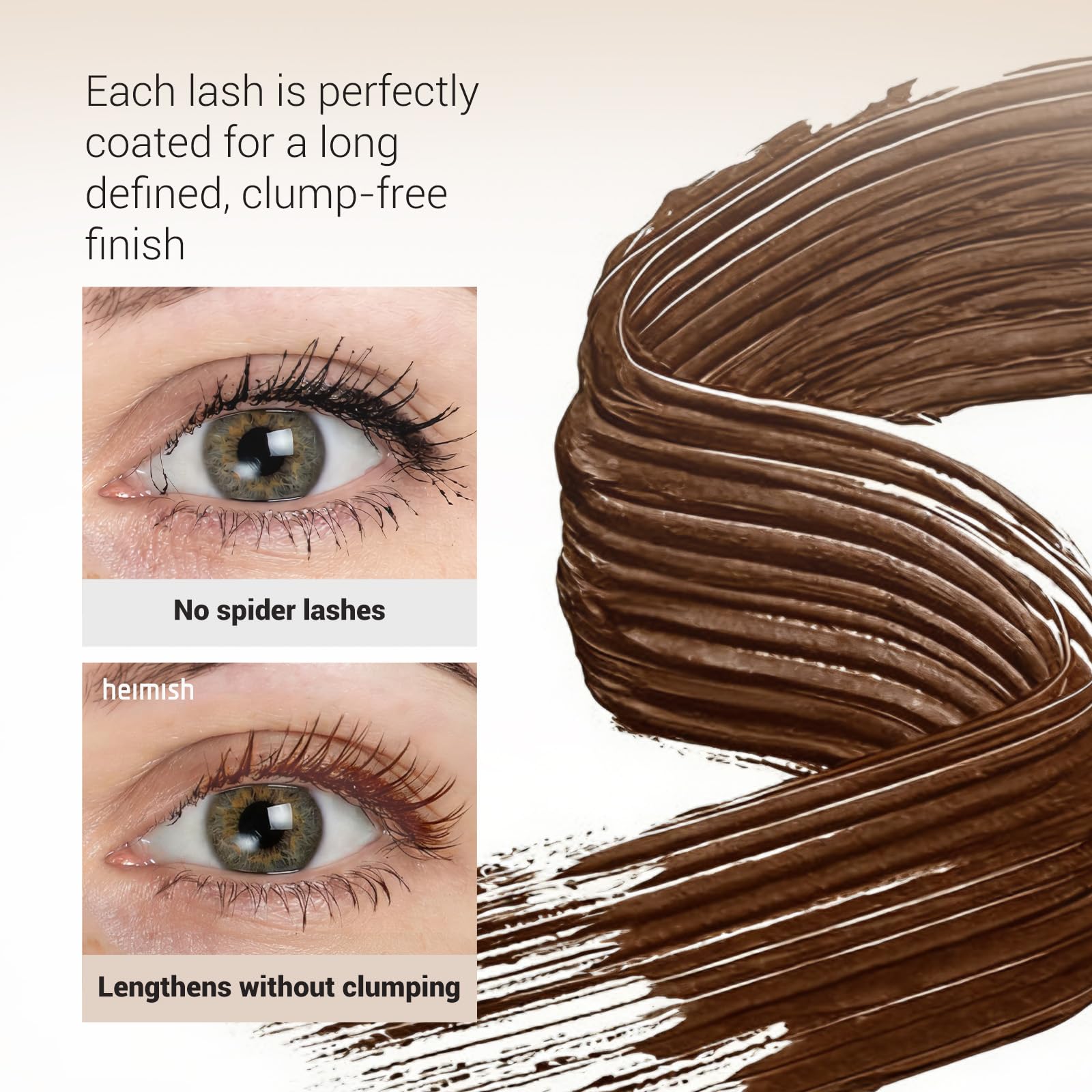 HEIMISH Dailism Smudge Stop Mascara – Volumizing & Lengthening, Waterproof Brown 0.32oz/9g
