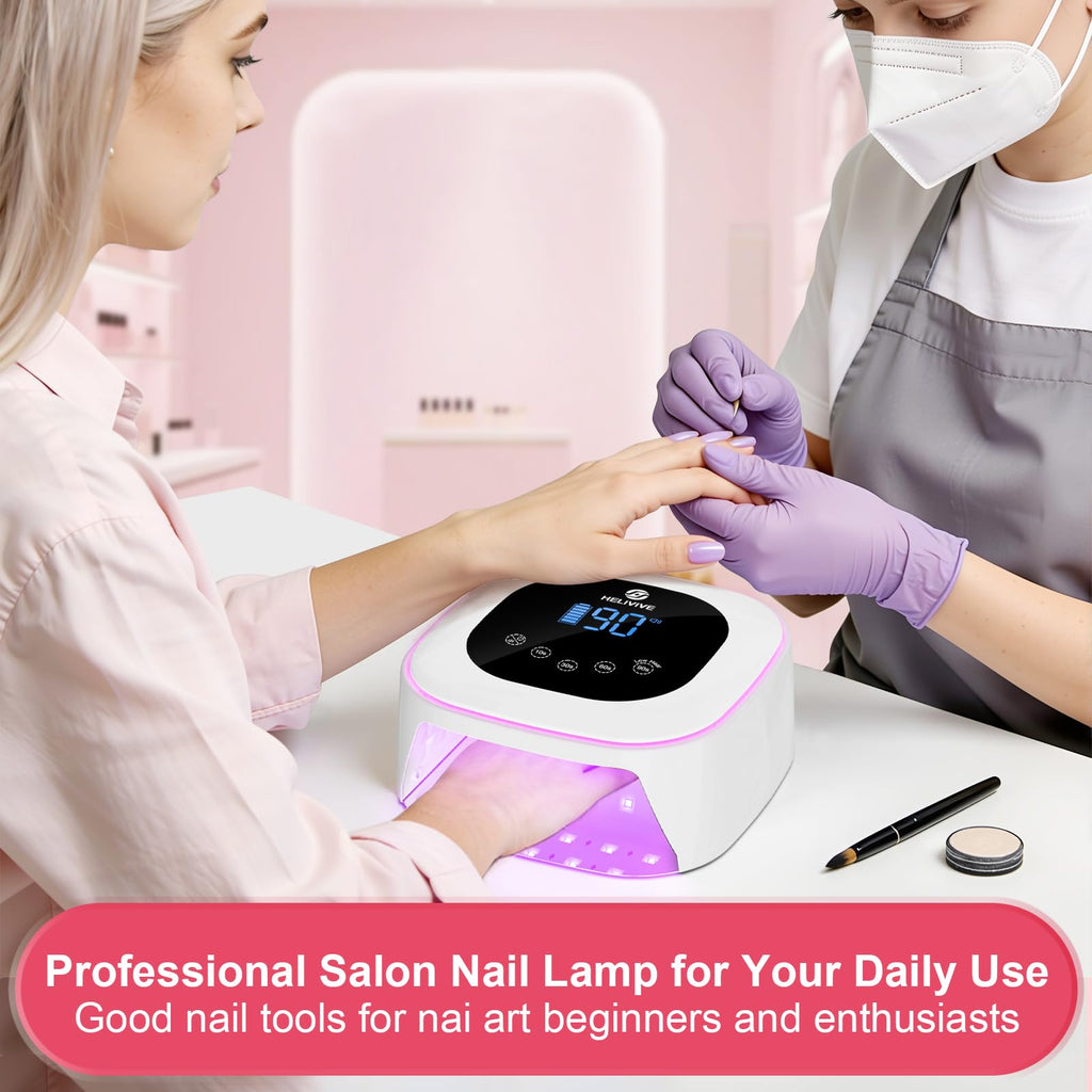 HELIVIVE Cordless UV LED Nail Lamp 80W – 4 Timers, Mirror Base, Pink Ambient Ring