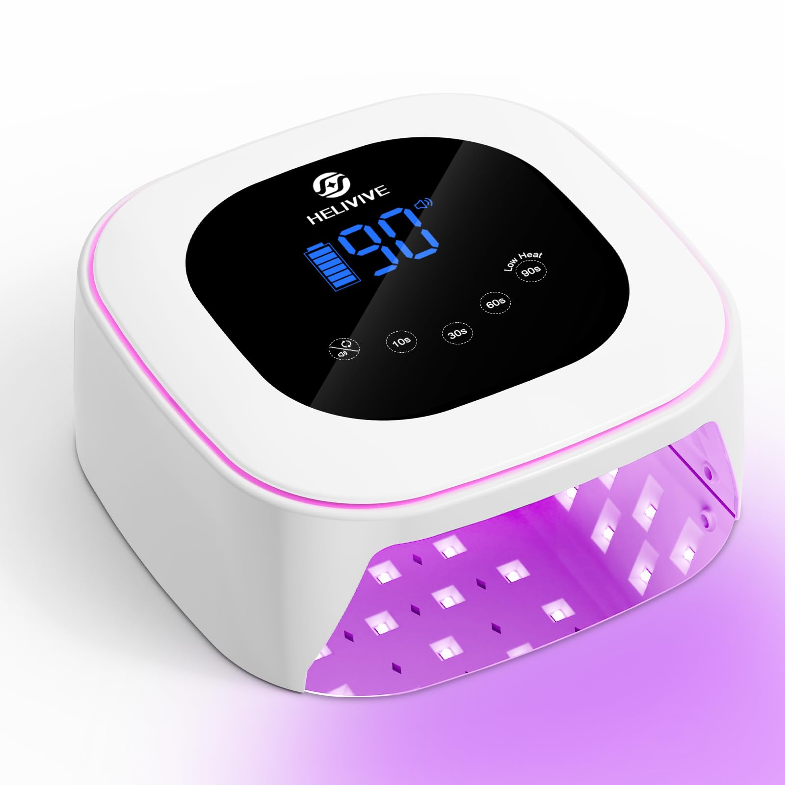 HELIVIVE Cordless UV LED Nail Lamp 80W – 4 Timers, Mirror Base, Pink Ambient Ring