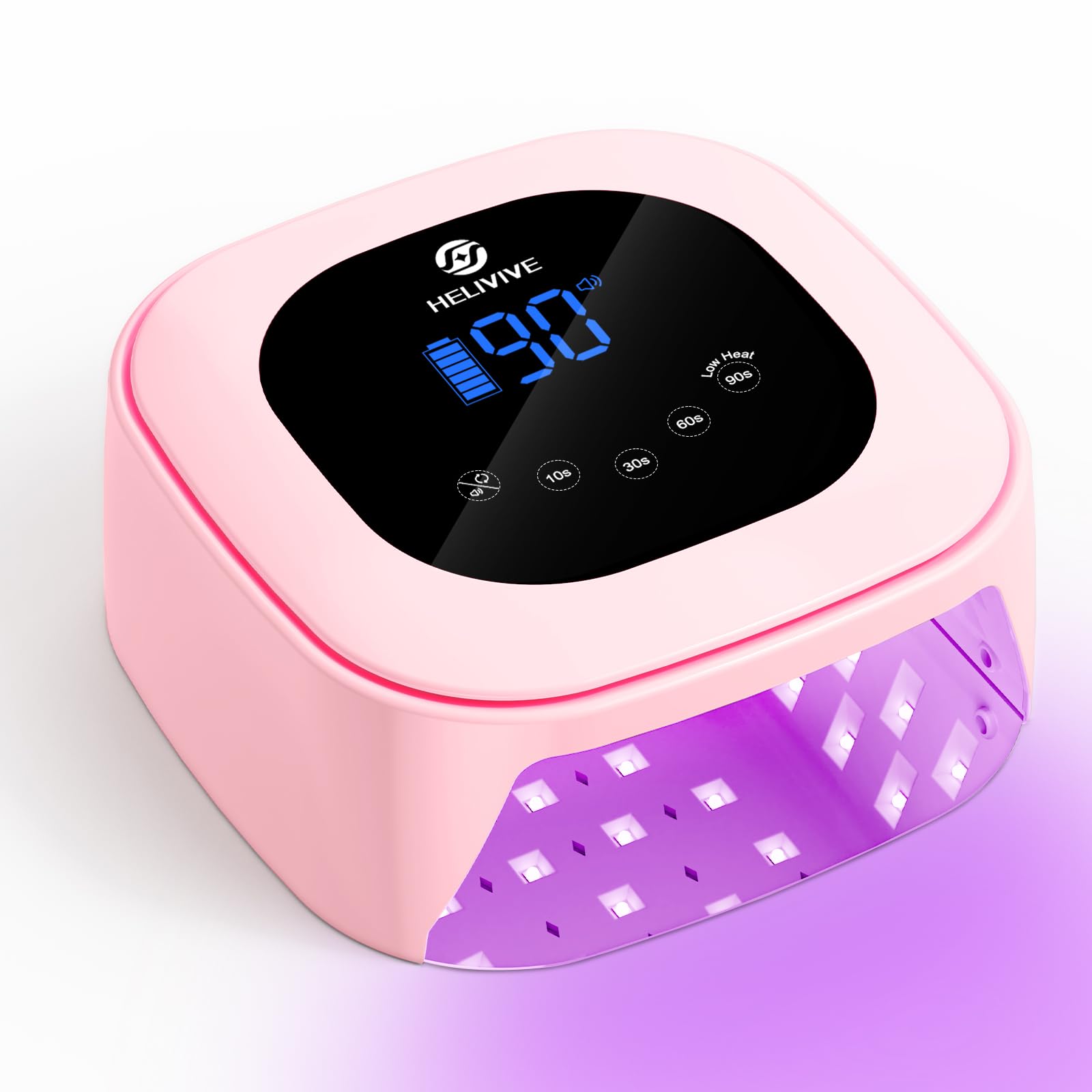 HELIVIVE Cordless UV LED Nail Lamp 80W – Pink, 4 Timers, Mirror Base | Home & Salon