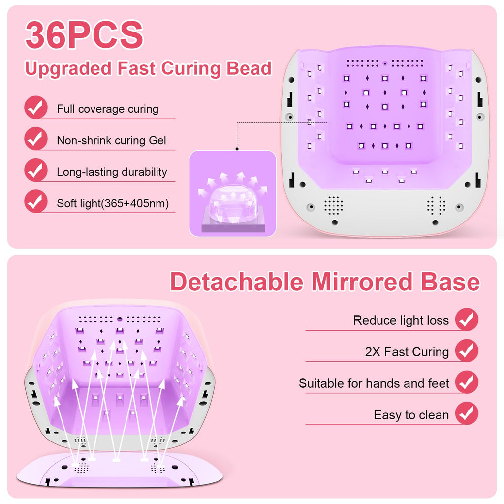 HELIVIVE Cordless UV LED Nail Lamp 80W – Pink, 4 Timers, Mirror Base | Home & Salon