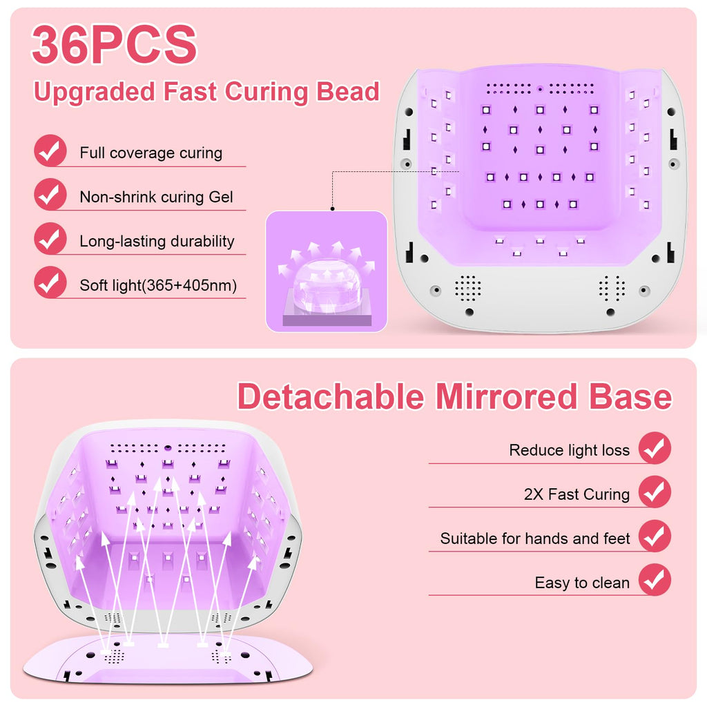 HELIVIVE Cordless UV LED Nail Lamp 80W – 4 Timers, Mirror Base, Pink Ambient Ring