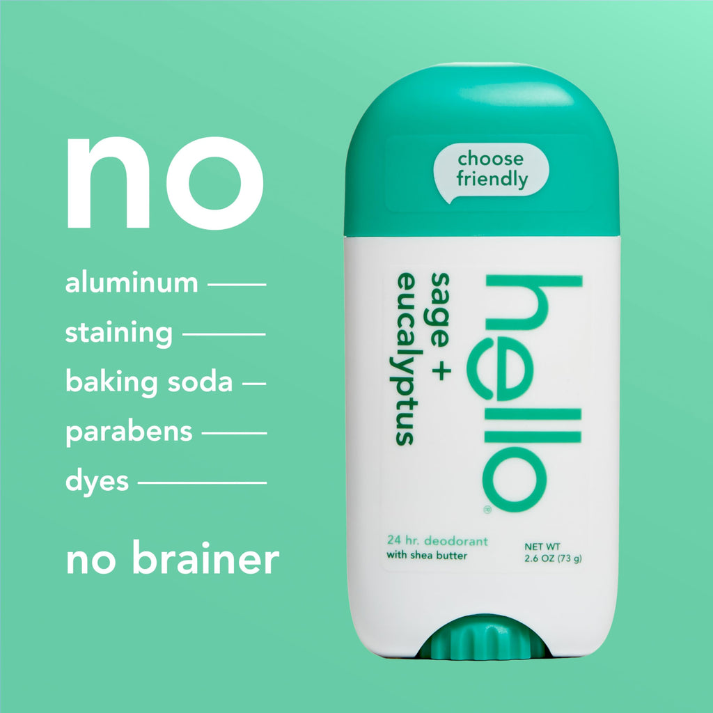 Hello Sage and Eucalyptus Aluminum Free Deodorant - 2 Pack | 24-Hour Freshness, Shea Butter, Vegan
