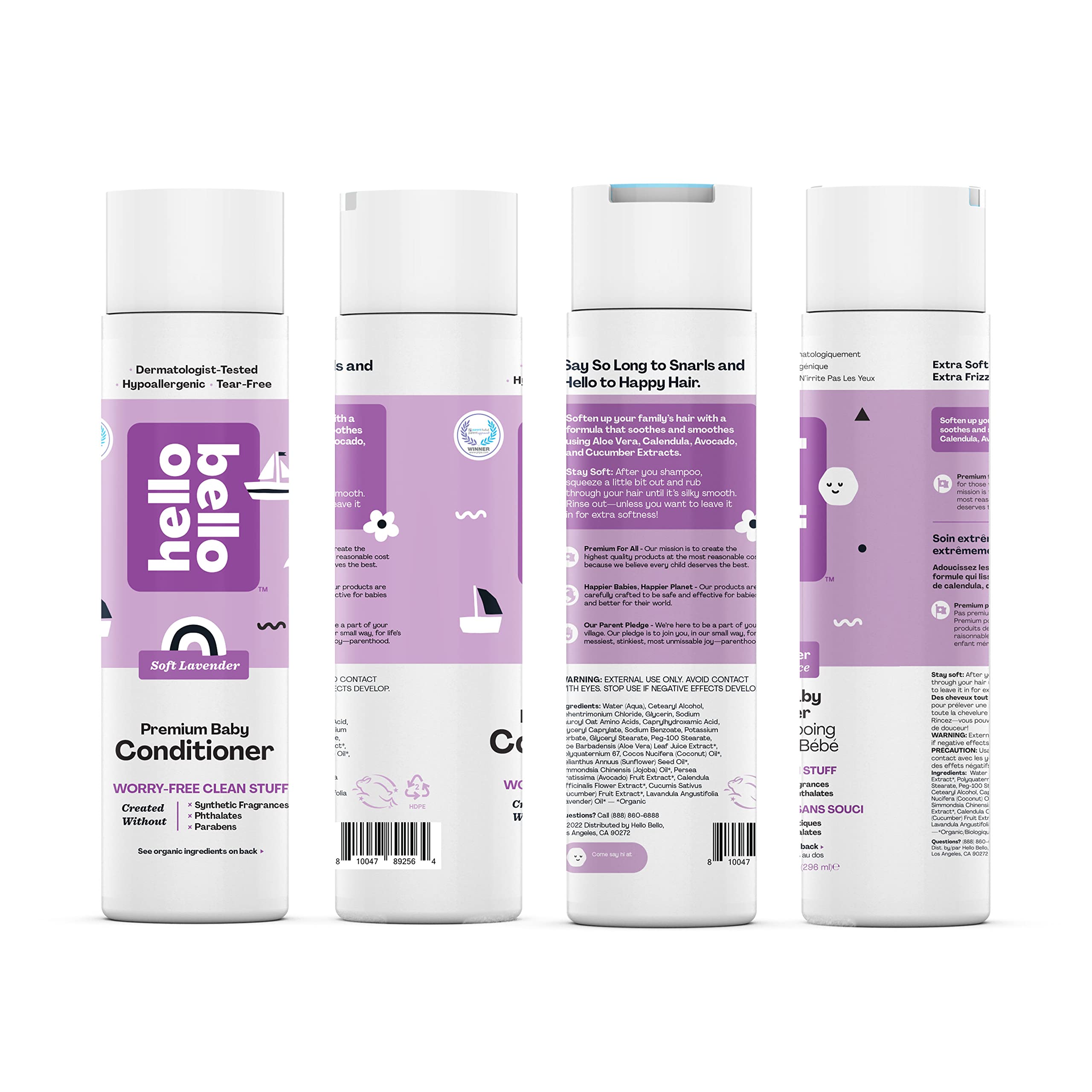 Hello Bello Soft Lavender Conditioner | Hypoallergenic, pH-Balanced & Dermatologist-Tested, Plant-Based Formula for Babies & Kids | 10 fl oz