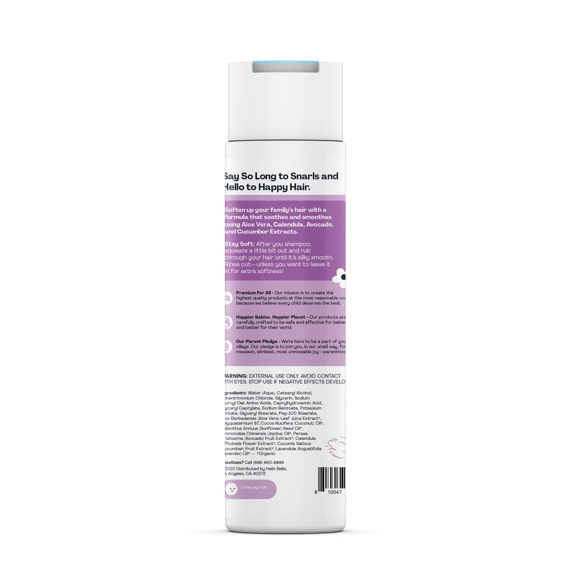 Hello Bello Soft Lavender Conditioner | Hypoallergenic, pH-Balanced & Dermatologist-Tested, Plant-Based Formula for Babies & Kids | 10 fl oz
