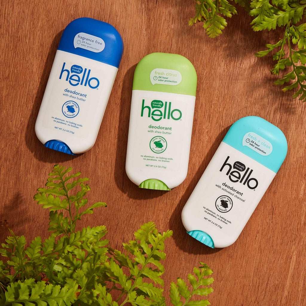 Hello Activated Charcoal Fresh and Clean Deodorant – Aluminum Free, Baking Soda Free, Paraben Free (2.6 oz, Pack of 3)