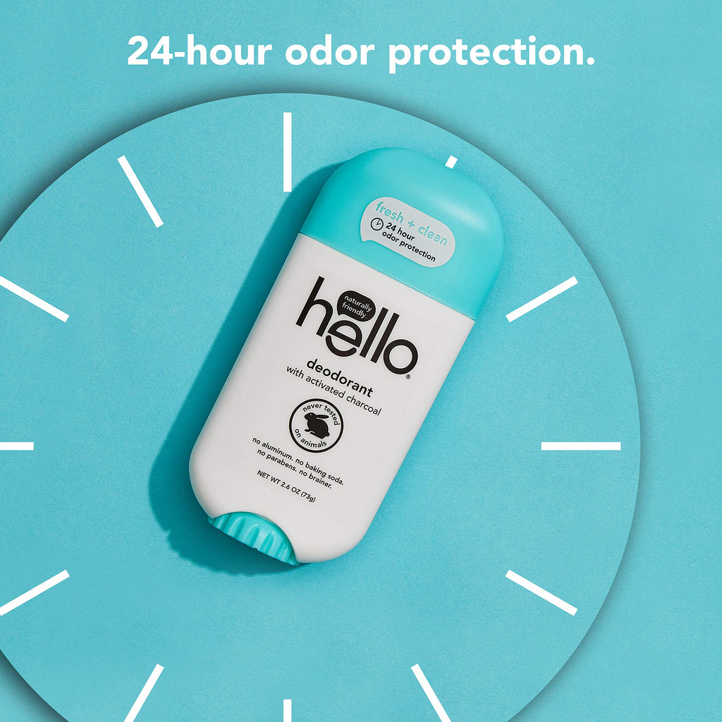 Hello Activated Charcoal Fresh and Clean Deodorant – Aluminum Free, Baking Soda Free, Paraben Free (2.6 oz, Pack of 3)