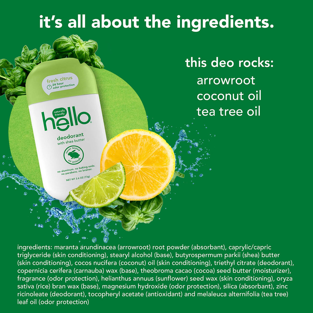 Hello Deodorant Trio with Shea Butter – 24h Odor Protection, Aluminum-Free, 3 x 2.6oz (Sweet Coconut, Fresh Citrus, Clean + Fresh)