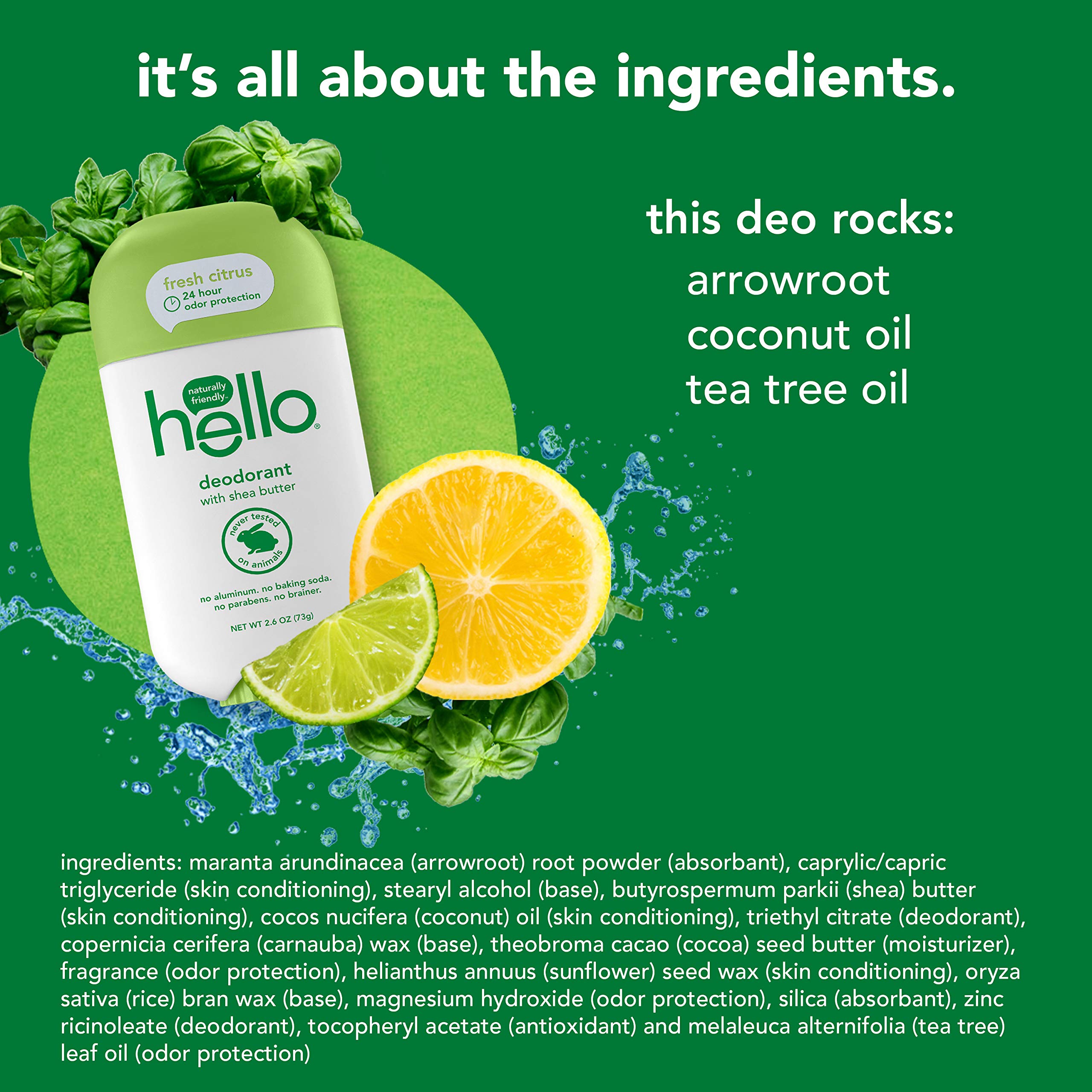 Hello Deodorant Trio with Shea Butter – 24h Odor Protection, Aluminum-Free, 3 x 2.6oz (Sweet Coconut, Fresh Citrus, Clean + Fresh)