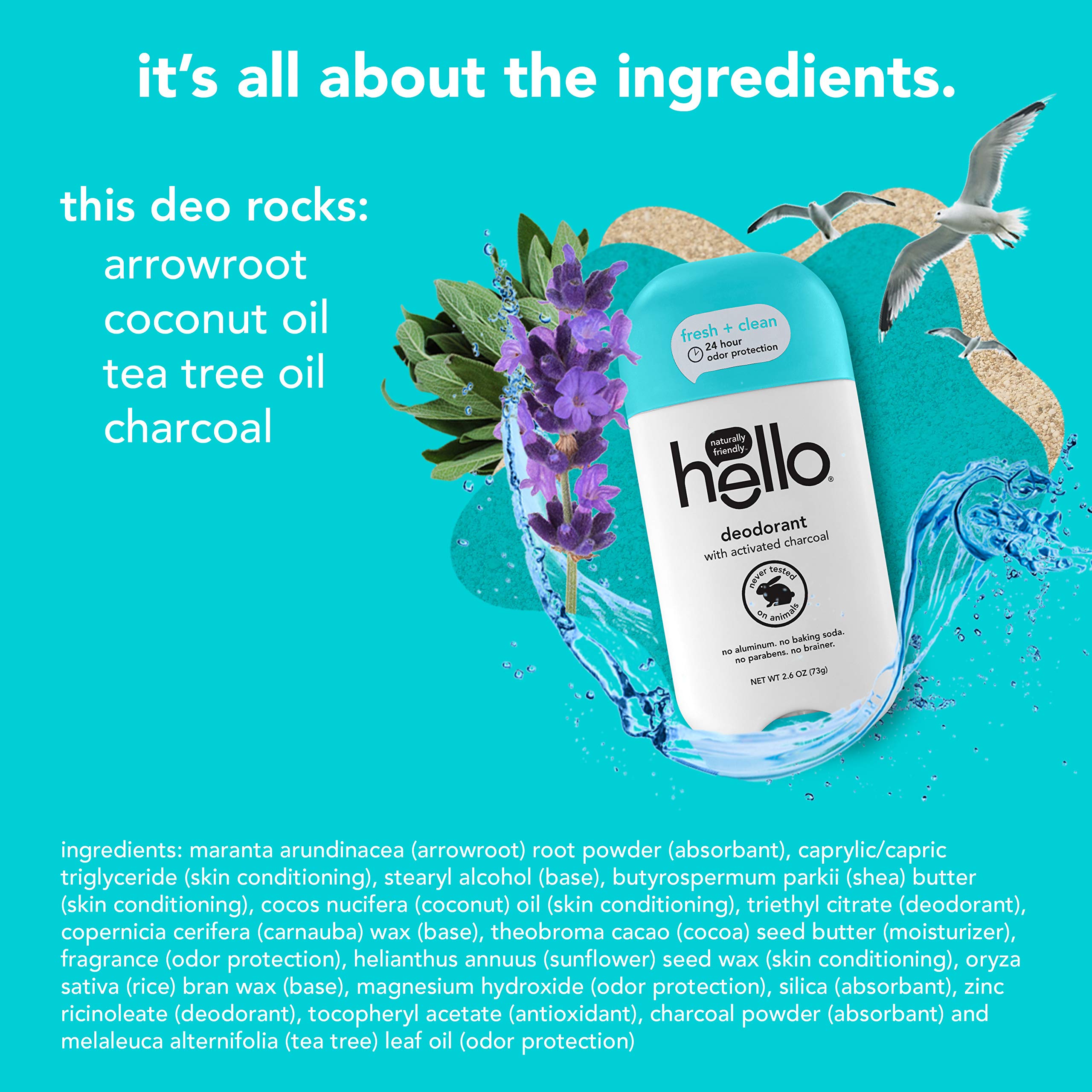 Hello Deodorant Trio with Shea Butter – 24h Odor Protection, Aluminum-Free, 3 x 2.6oz (Sweet Coconut, Fresh Citrus, Clean + Fresh)