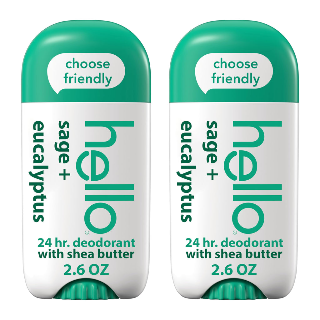 Hello Sage and Eucalyptus Aluminum Free Deodorant - 2 Pack | 24-Hour Freshness, Shea Butter, Vegan