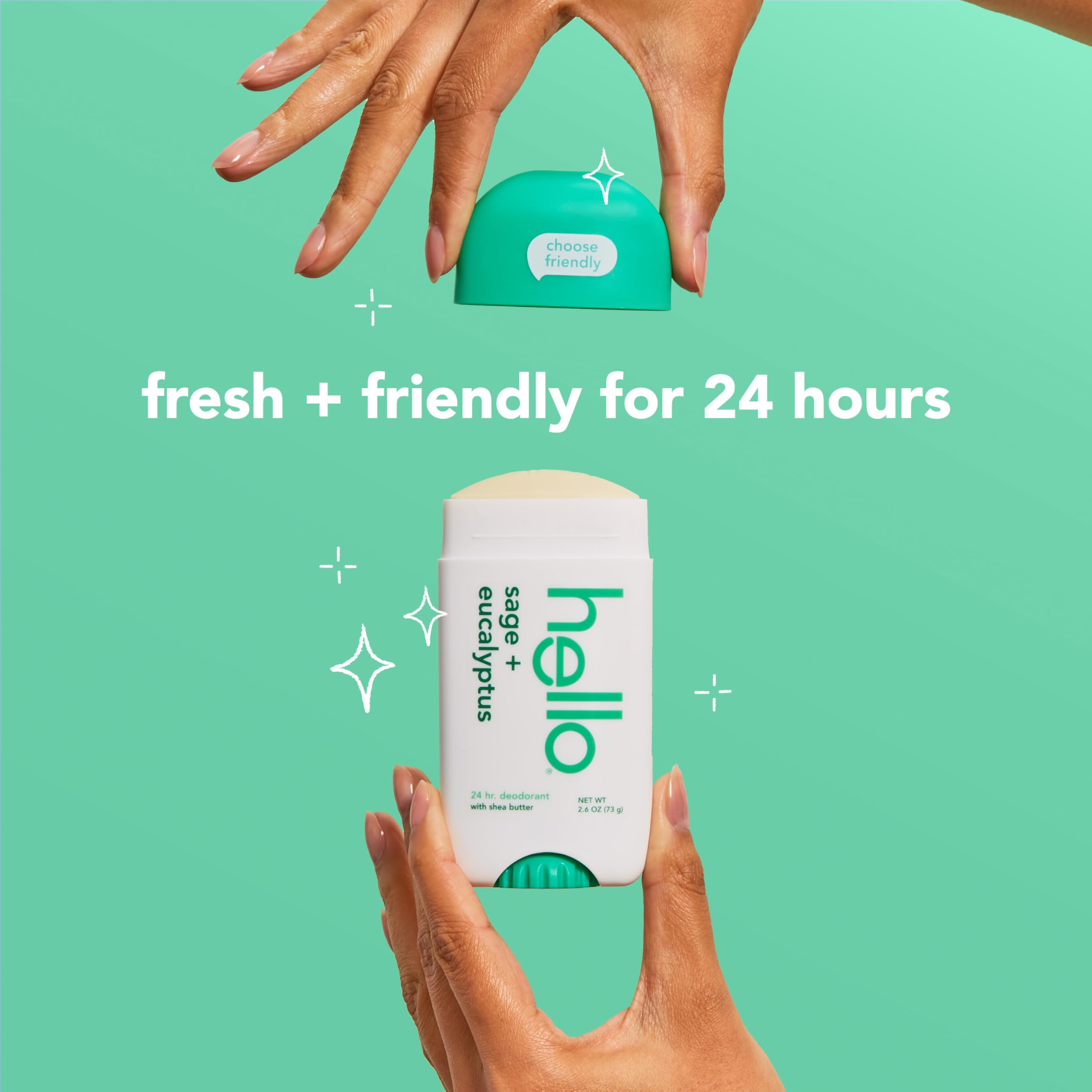 Hello Sage and Eucalyptus Aluminum Free Deodorant - 2 Pack | 24-Hour Freshness, Shea Butter, Vegan