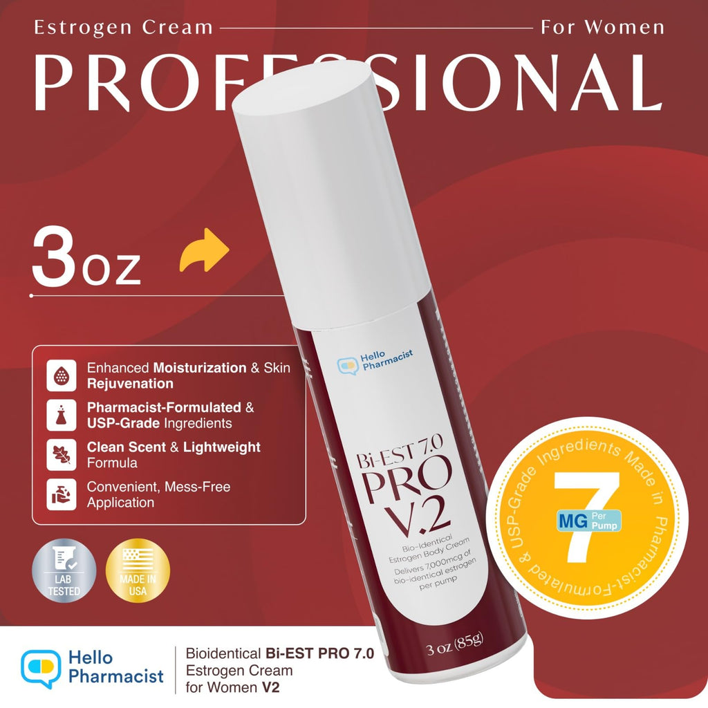 HelloPharmacist BiEst 7.0 PRO V2 Bioidentical Estrogen Cream for Women — 3 oz, 90 Pumps