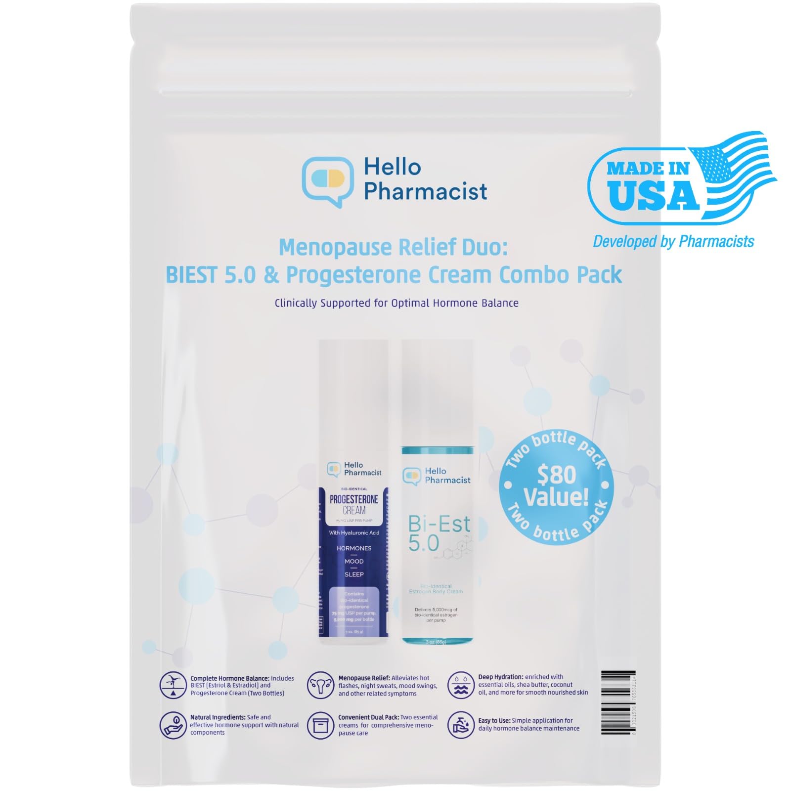 HelloPharmacist Biestro 5.0 BioIdentical Cream + Pro-G Relief Cream for Women | Pharmacist Formulated Brand | 3oz + 3oz