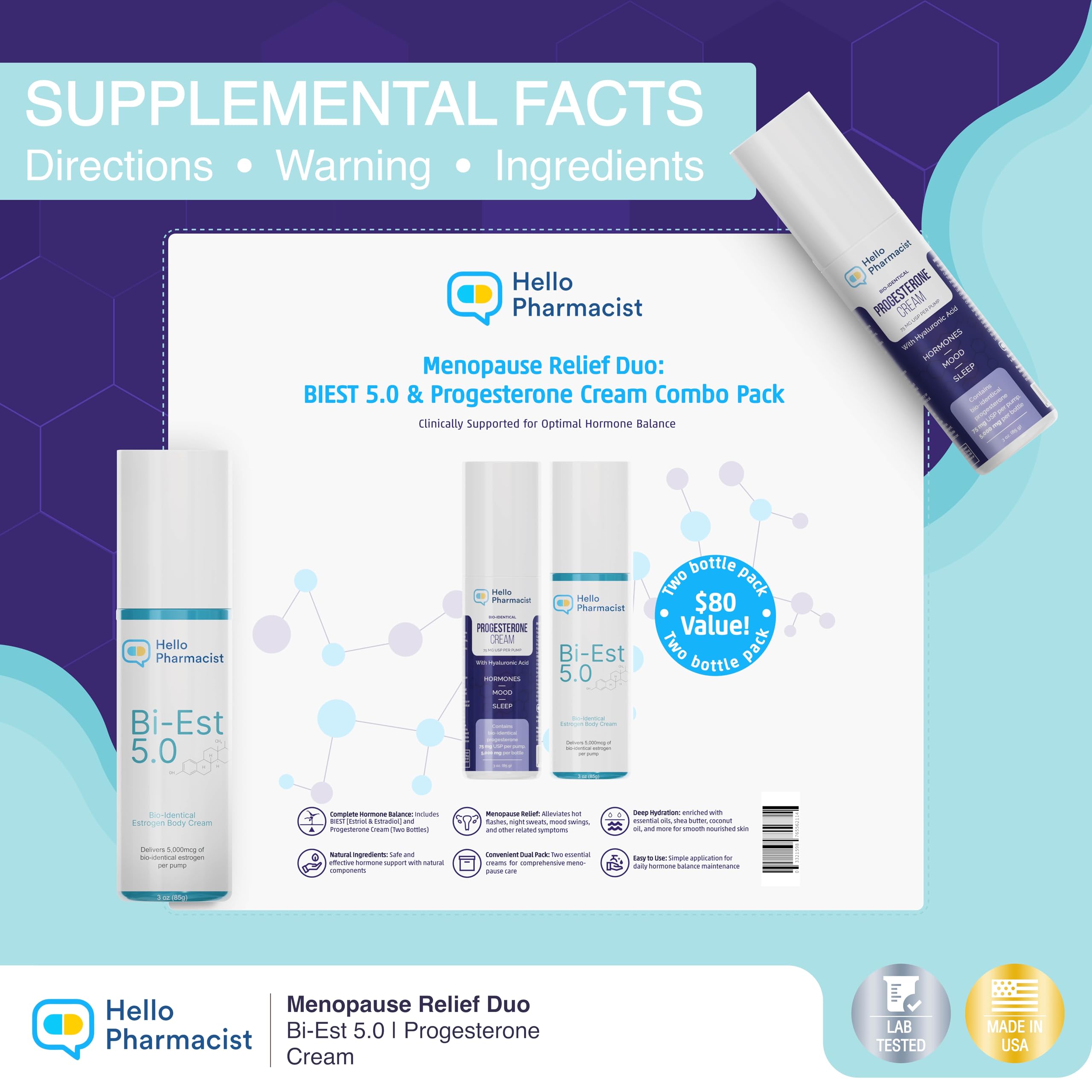 HelloPharmacist Biestro 5.0 BioIdentical Cream + Pro-G Relief Cream for Women | Pharmacist Formulated Brand | 3oz + 3oz