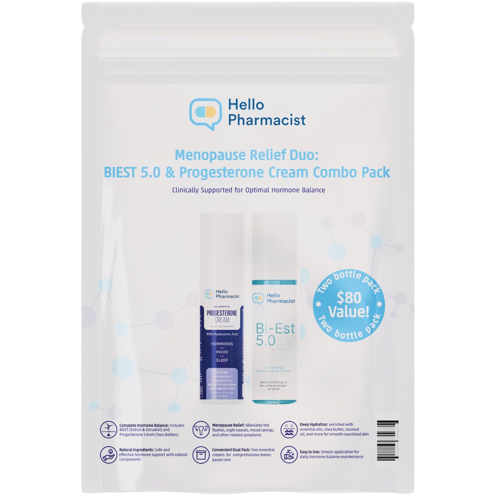 HelloPharmacist Biestro 5.0 BioIdentical Cream + Pro-G Relief Cream for Women | Pharmacist Formulated Brand | 3oz + 3oz