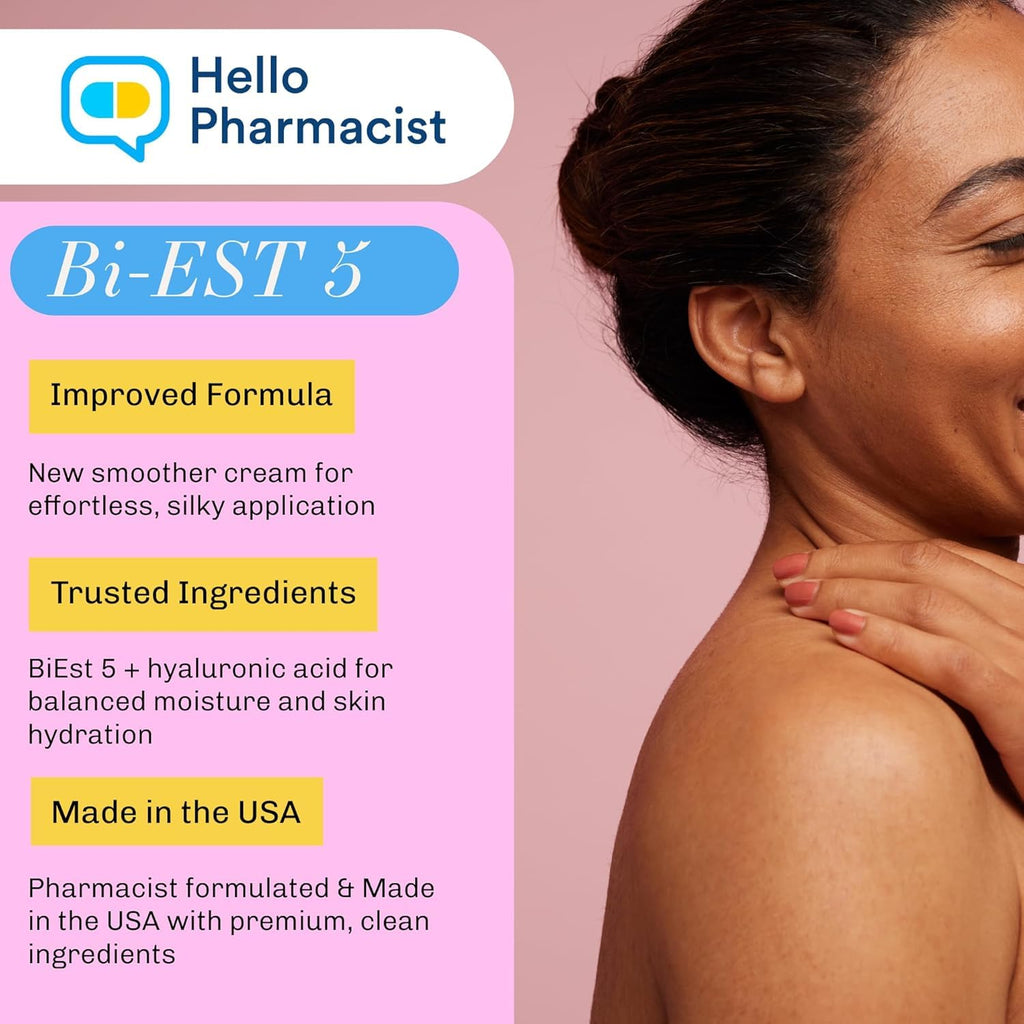 HelloPharmacist BiEST 5 BioIdentical Beauty Cream – Smoother Formula with Hyaluronic Acid – 3 oz – Made in USA