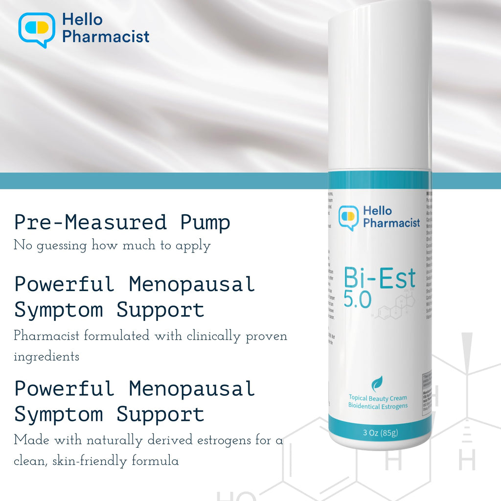 HelloPharmacist BiEST 5 BioIdentical Beauty Cream – Smoother Formula with Hyaluronic Acid – 3 oz – Made in USA