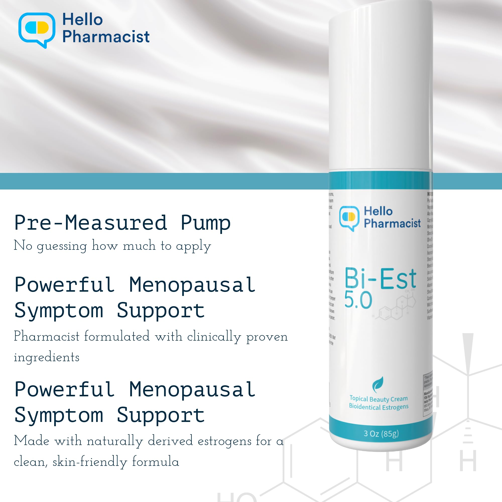 HelloPharmacist BiEST 5 BioIdentical Beauty Cream – Smoother Formula with Hyaluronic Acid – 3 oz – Made in USA