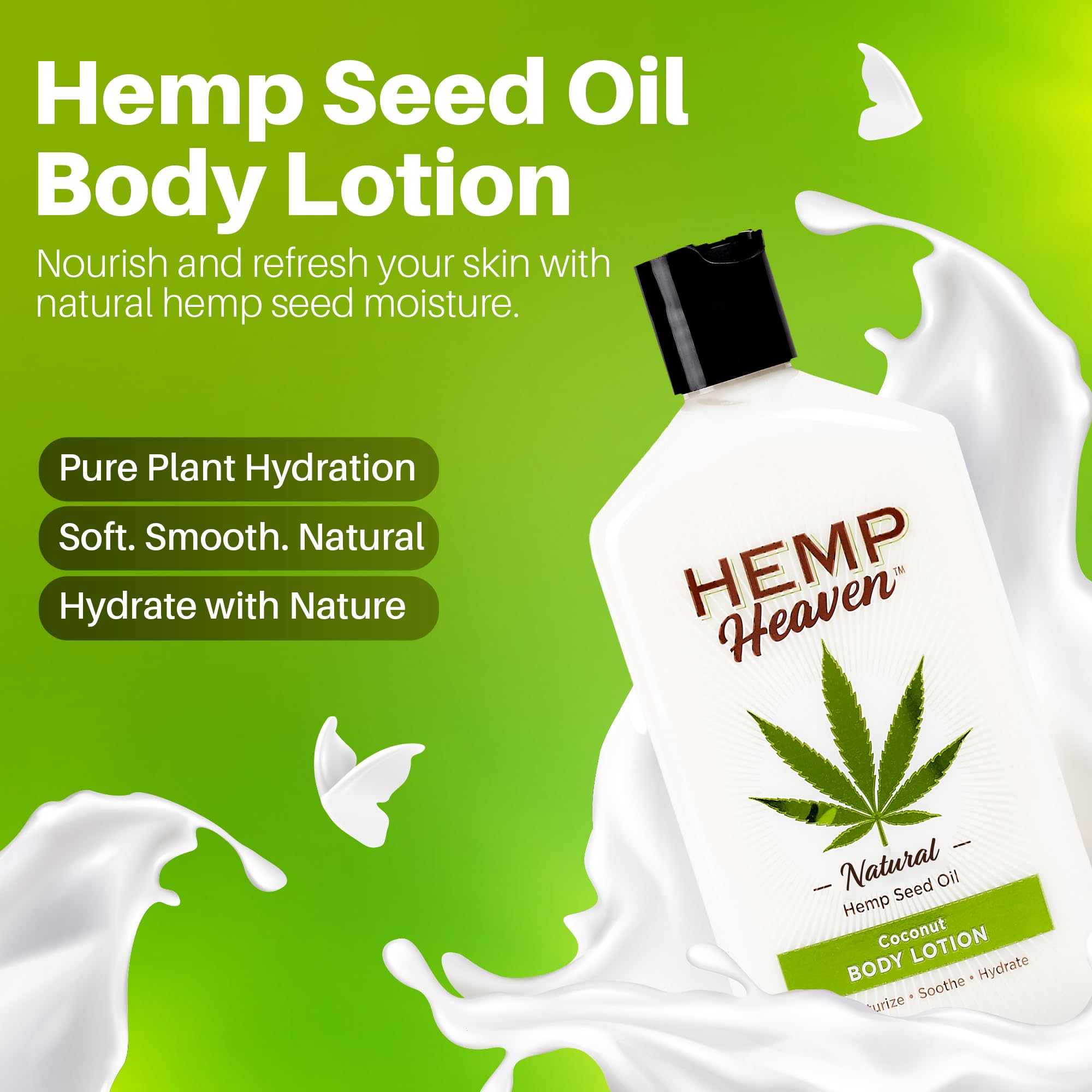 Hemp Heaven Hemp Lotion – Coconut Bliss, Paraben-Free, 12 oz, USA Made, EWG Verified