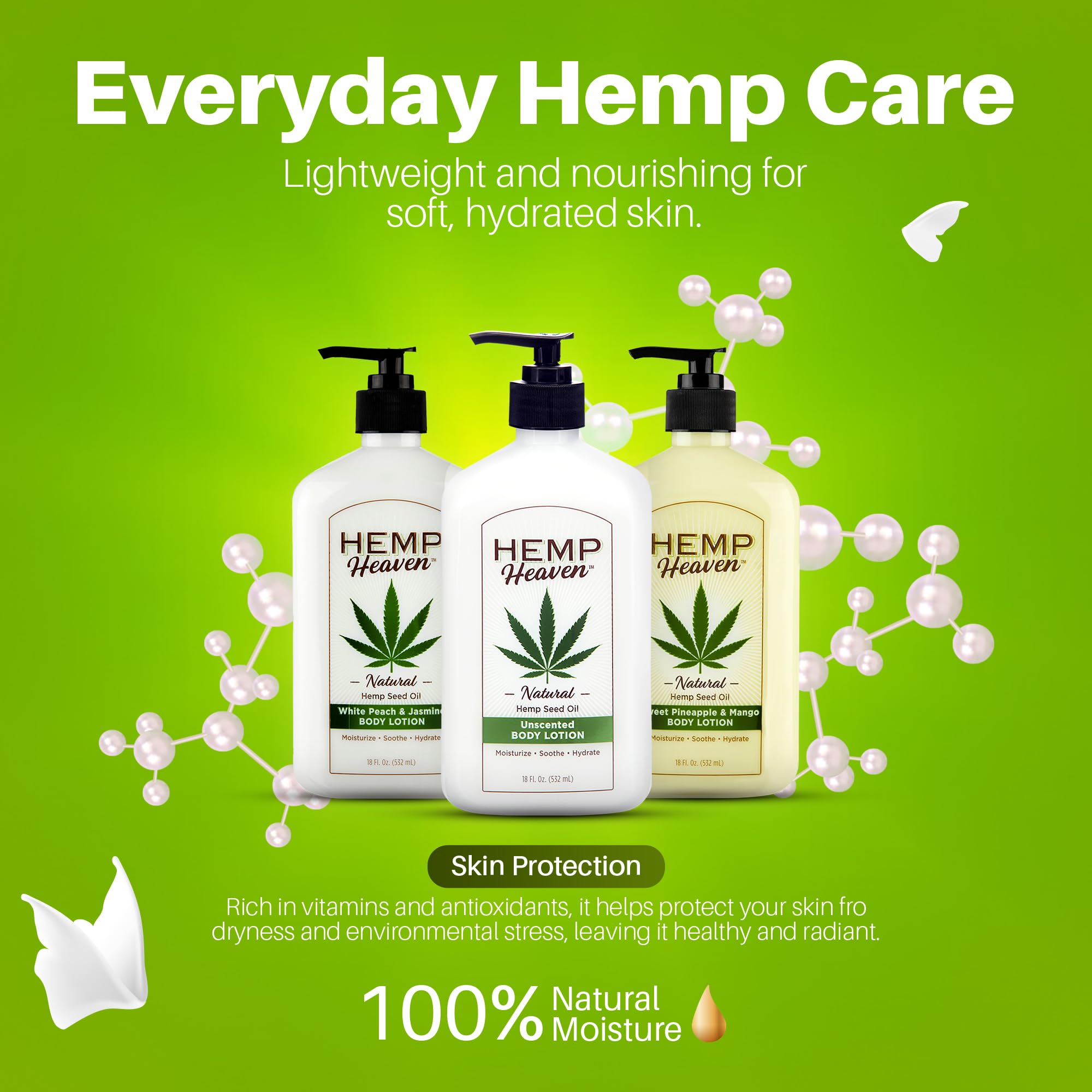 Hemp Heaven Hemp Lotion Unscented – 18 oz, Paraben-Free, Made in USA, EWG Verified