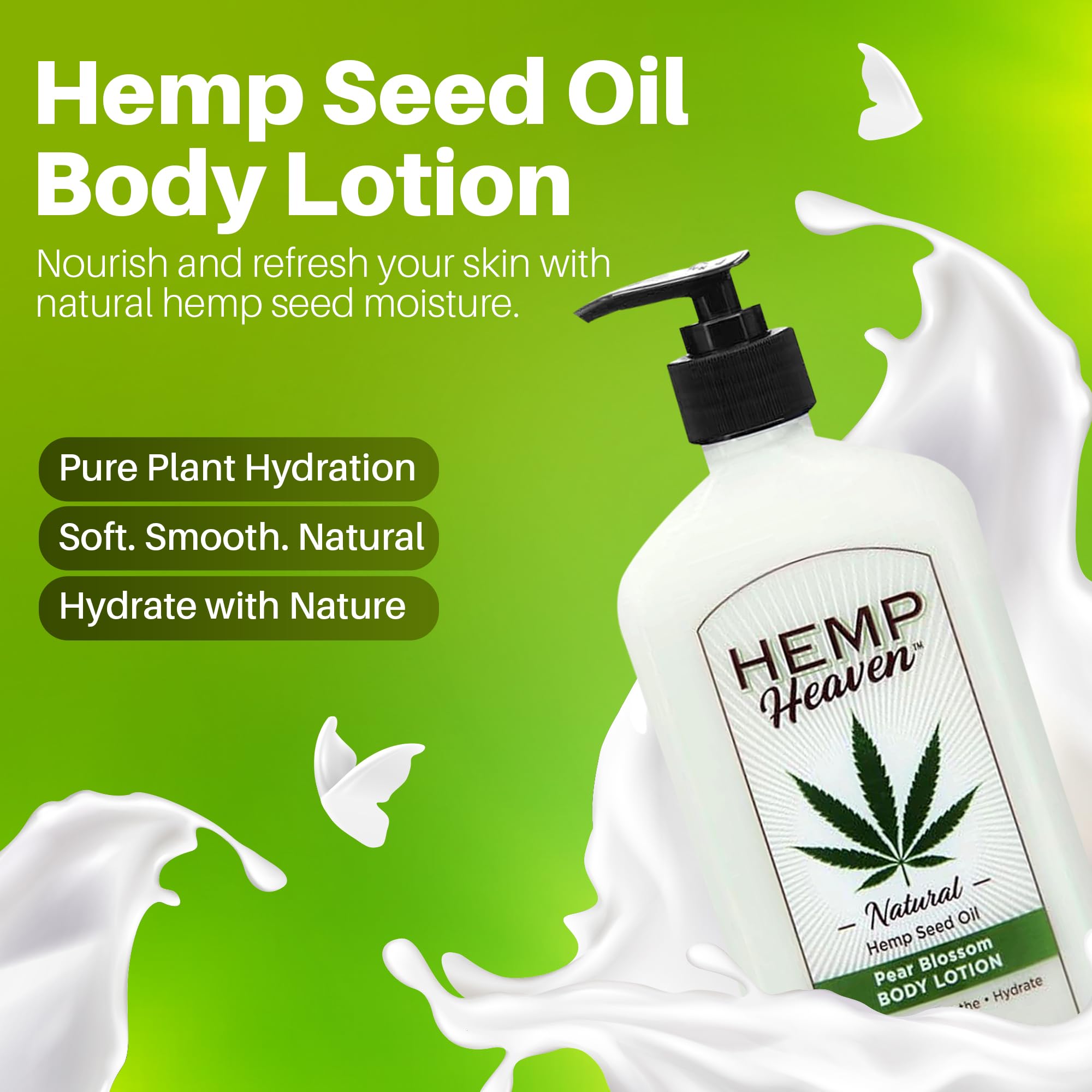 Hemp Heaven Hemp Lotion - Pear Blossom Scent | Natural Hemp Seed Oil, Paraben-Free, 18 oz, Made in USA, EWG Verified