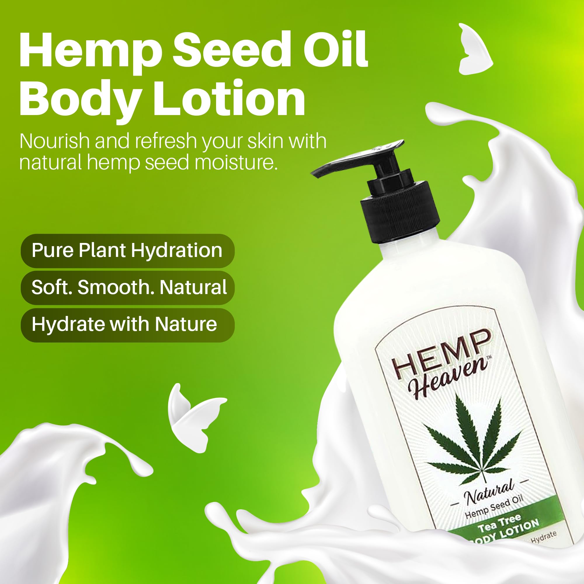 Hemp Heaven Hemp Lotion - Tea Tree Scent, 18 oz, Paraben-Free, Made in USA, EWG Verified, Anti-Aging