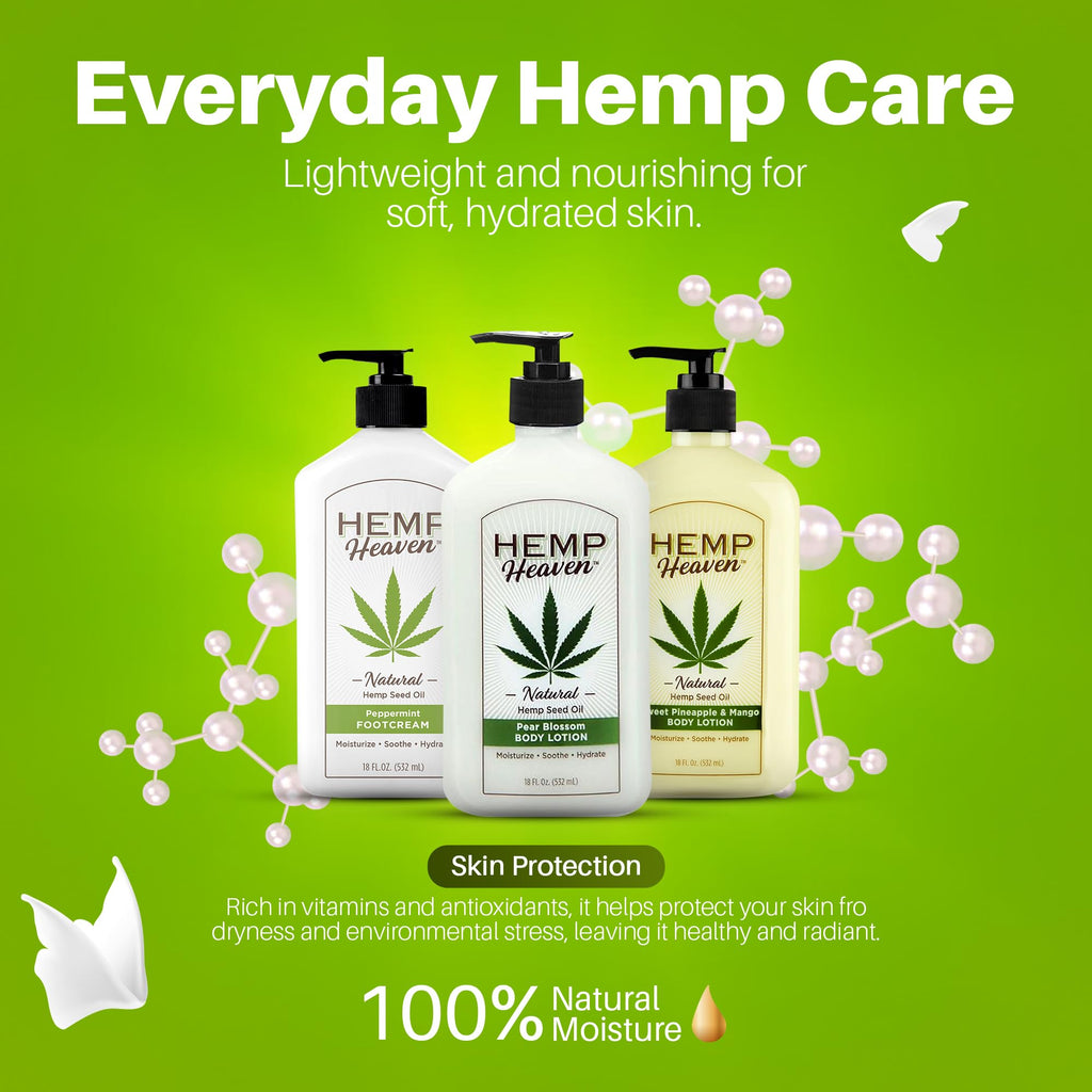 Hemp Heaven Hemp Lotion - Pear Blossom Scent | Natural Hemp Seed Oil, Paraben-Free, 18 oz, Made in USA, EWG Verified
