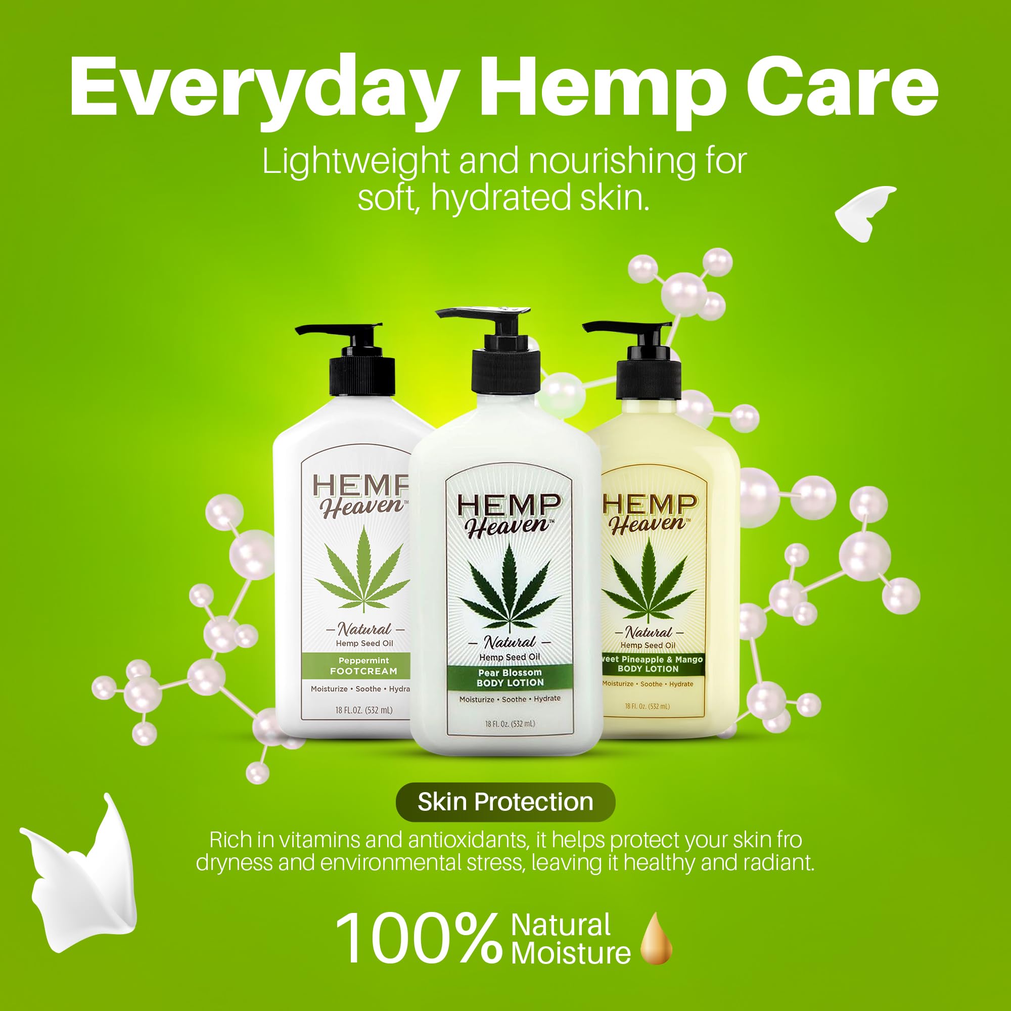 Hemp Heaven Hemp Lotion - Pear Blossom Scent | Natural Hemp Seed Oil, Paraben-Free, 18 oz, Made in USA, EWG Verified