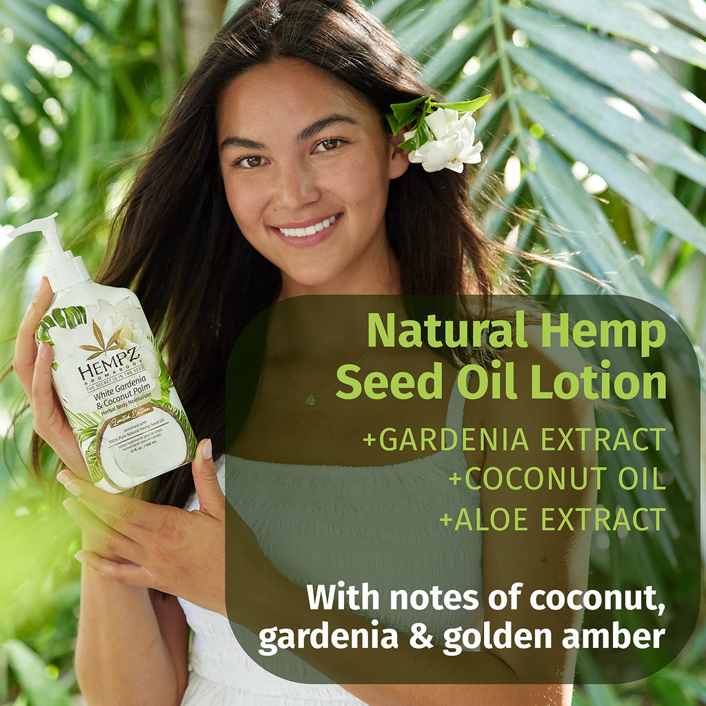 Hempz Body Lotion Moisturizer – White Gardenia & Coconut Palm, 17 oz