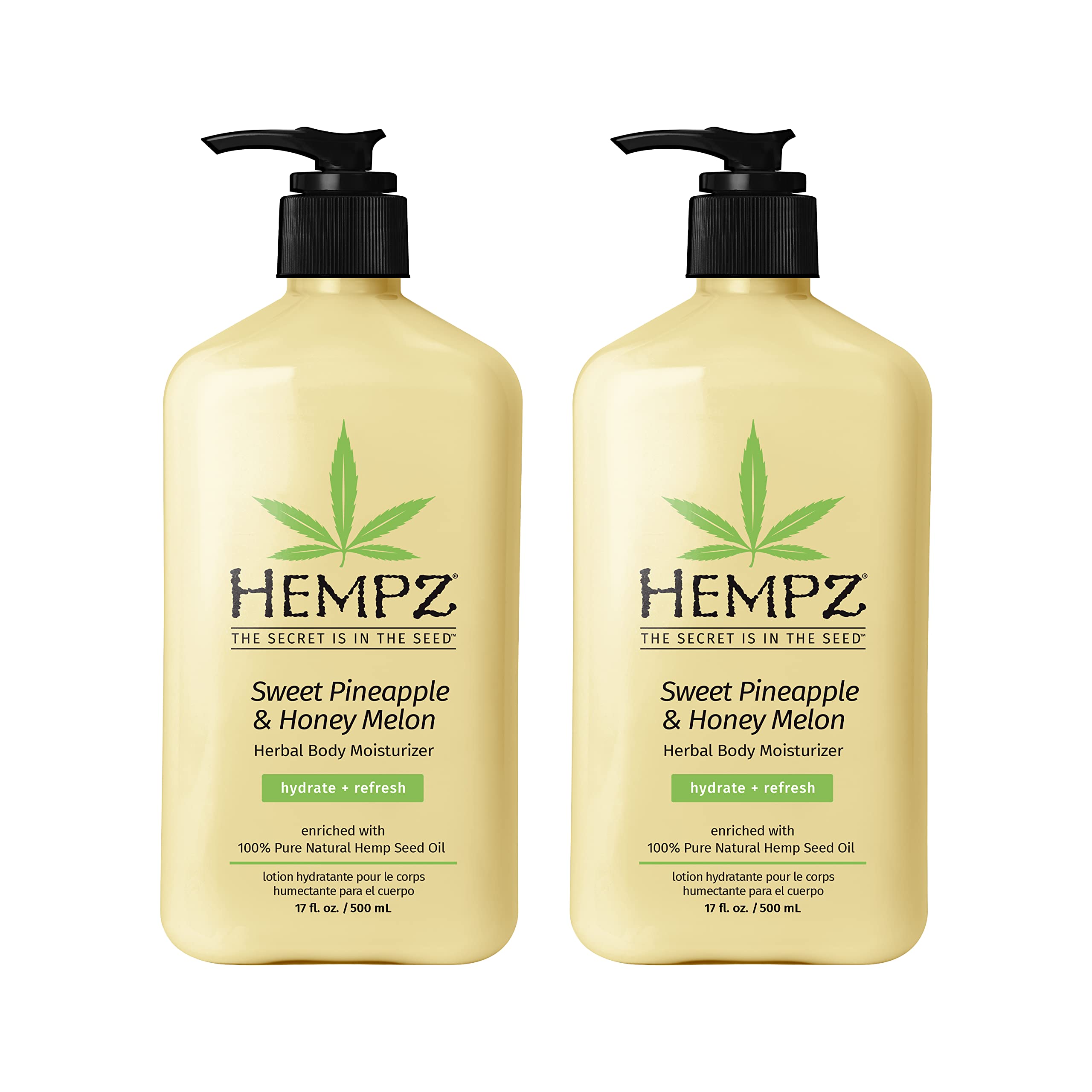 Hempz Body Lotion – Sweet Pineapple & Honey Melon Daily Moisturizing Cream | 2-Pack, 17 fl oz