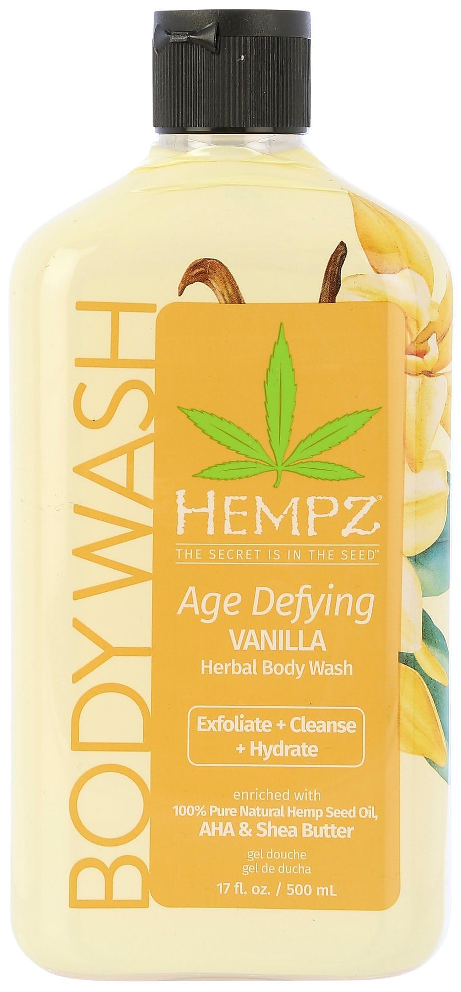 Hempz Body Wash Age Defying - Vanilla & Musk - Hydrating & Exfoliating for Sensitive Skin - 17 fl oz