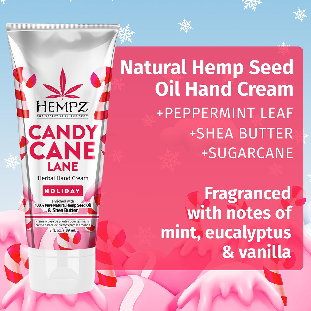 Hempz Candy Cane Lane Hand Cream – Limited Edition 3 oz Travel Size with Shea Butter
