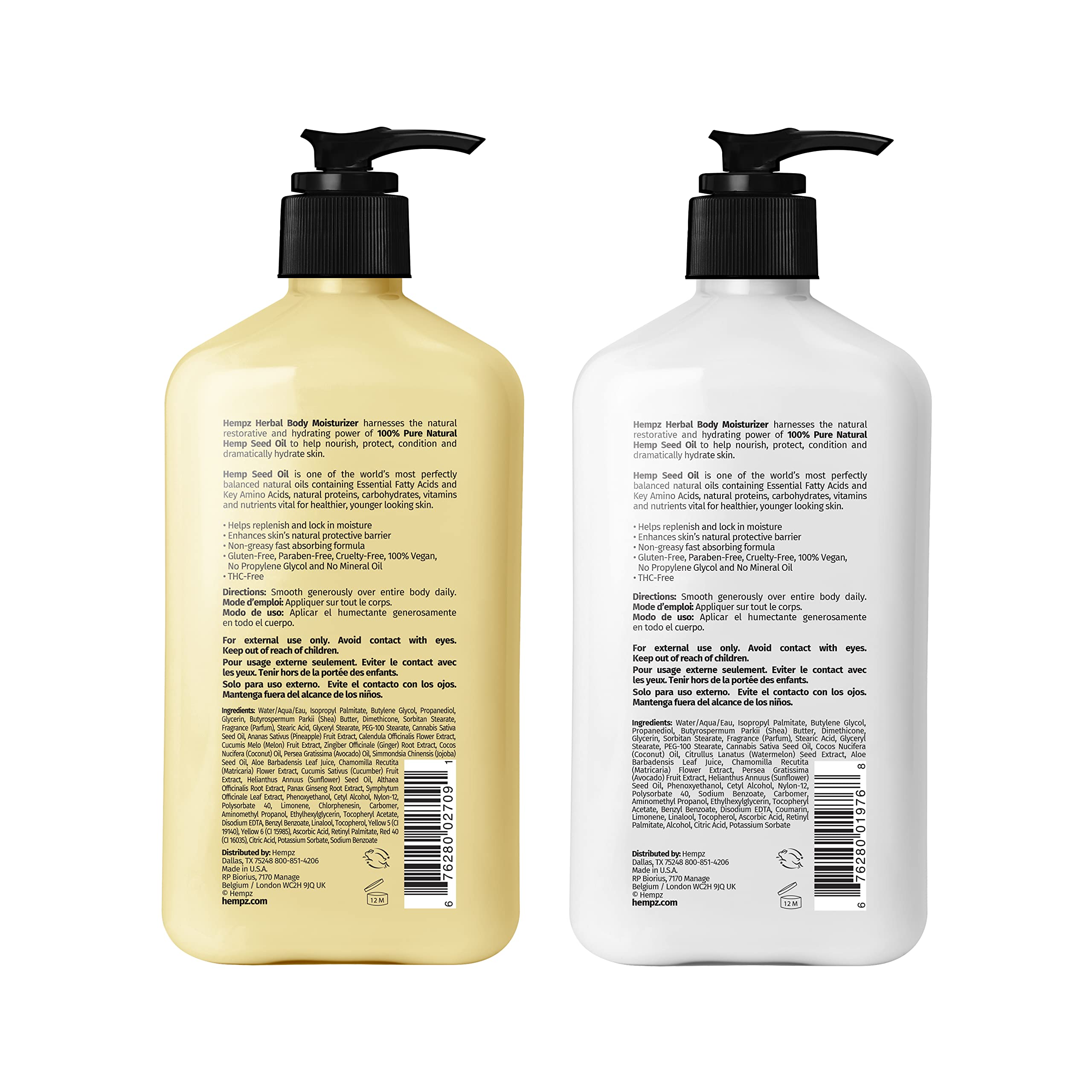 Hempz Body Lotion 2-Pack – Sweet Pineapple & Honey Melon + Coconut & Watermelon, 17 oz