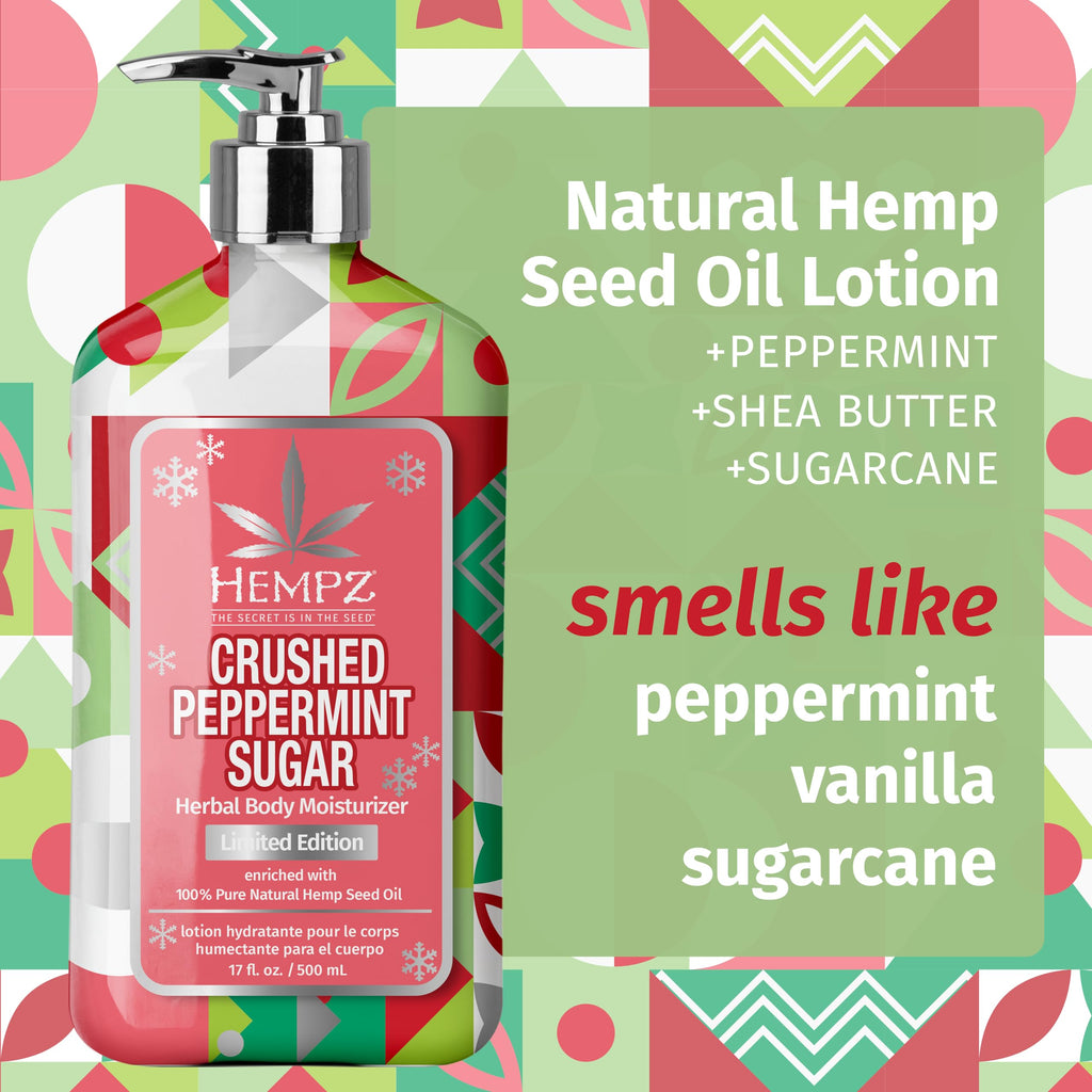 Hempz Crushed Peppermint Sugar Body Lotion 17 oz – Hydration for All Skin Types