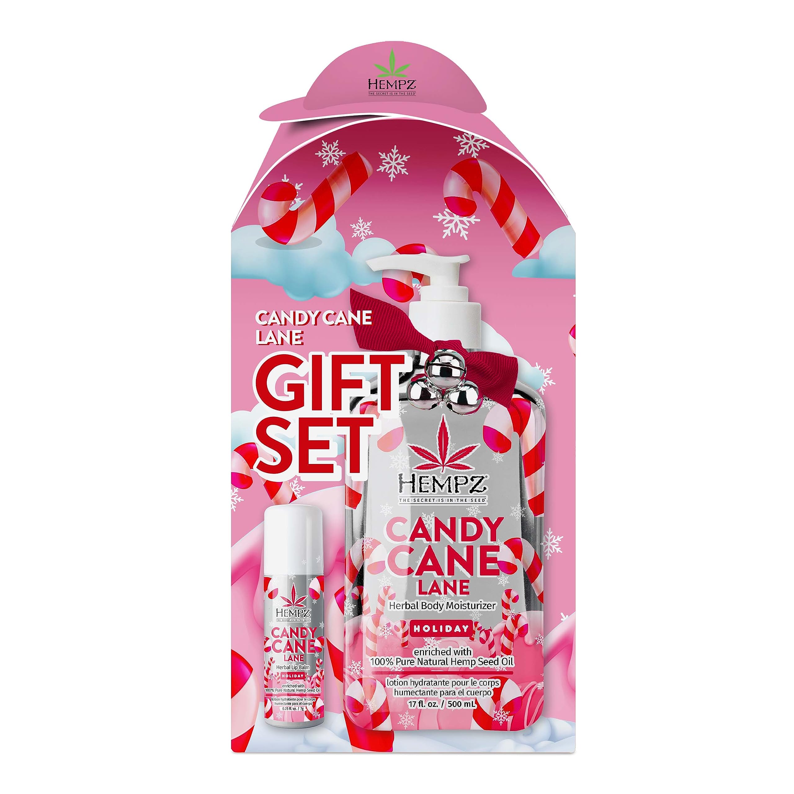 Hempz Holiday Gift Set: Candy Cane Lane Moisturizer (17 oz) + Lip Balm (0.44 oz)