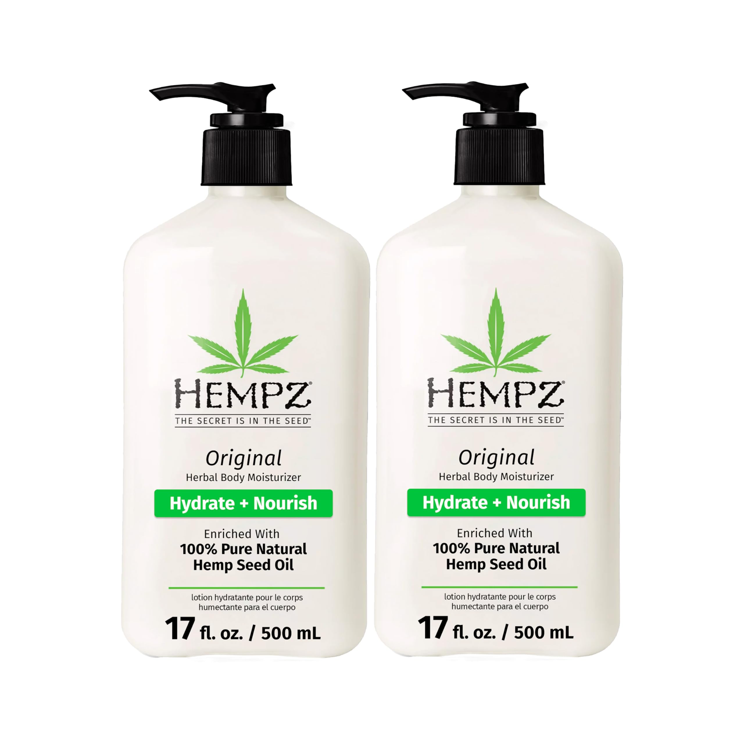Hempz Original Hemp Seed Oil Body Moisturizer with Shea Butter & Ginseng - 17 Fl Oz, 2 Pack