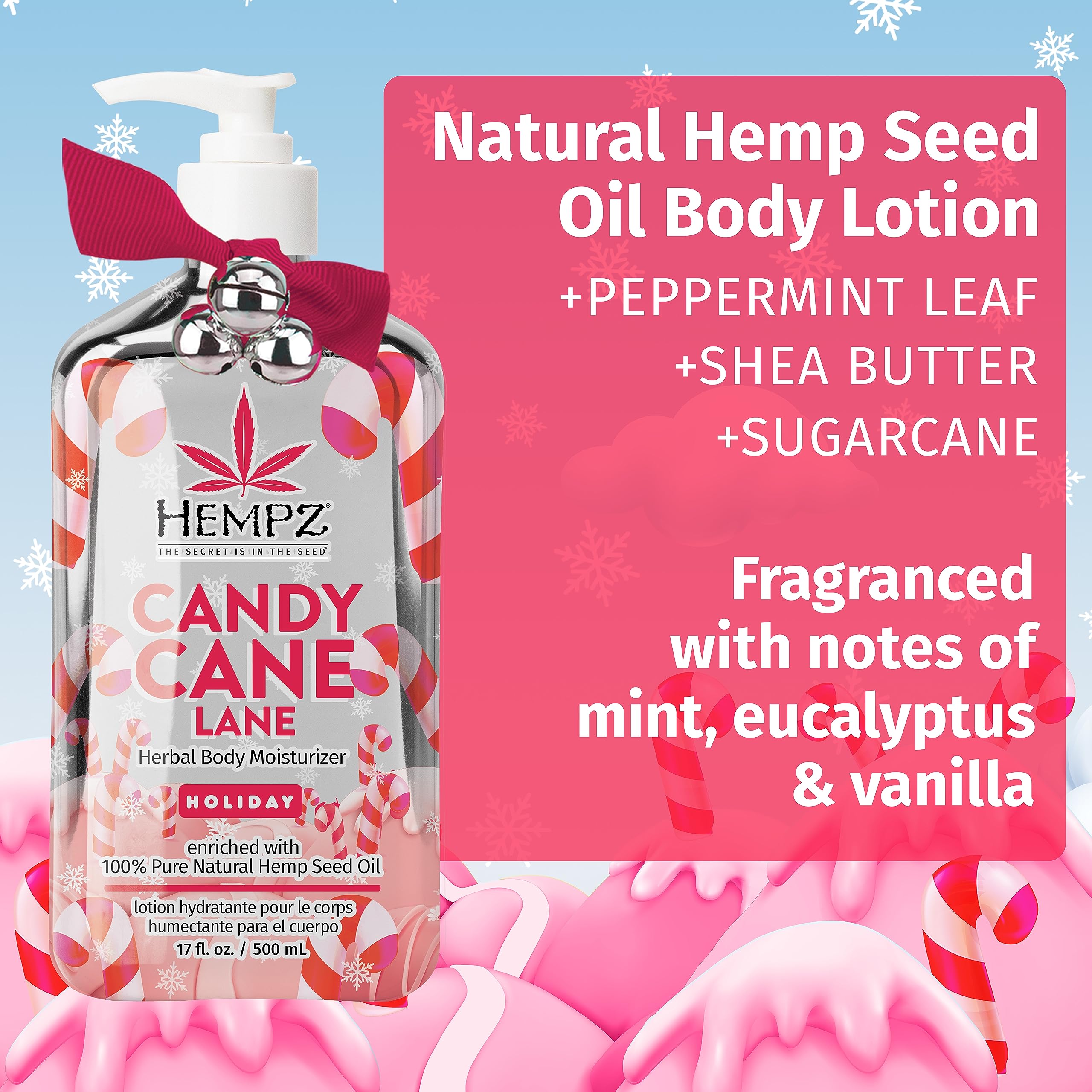 Hempz Limited Edition Peppermint Candy Cane Herbal Body Lotion (17 oz) – Hydrating Holiday Moisturizer