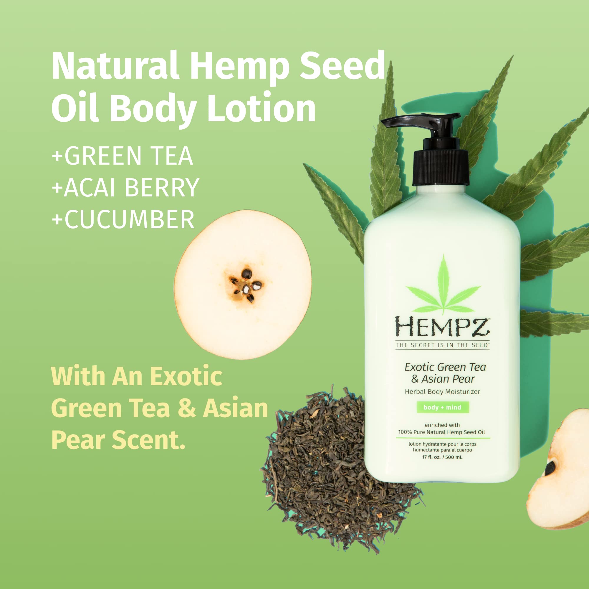 HEMPZ Body Lotion - Green Tea & Asian Pear Daily Moisturizing Cream | Shea Butter & Hemp Seed Oil