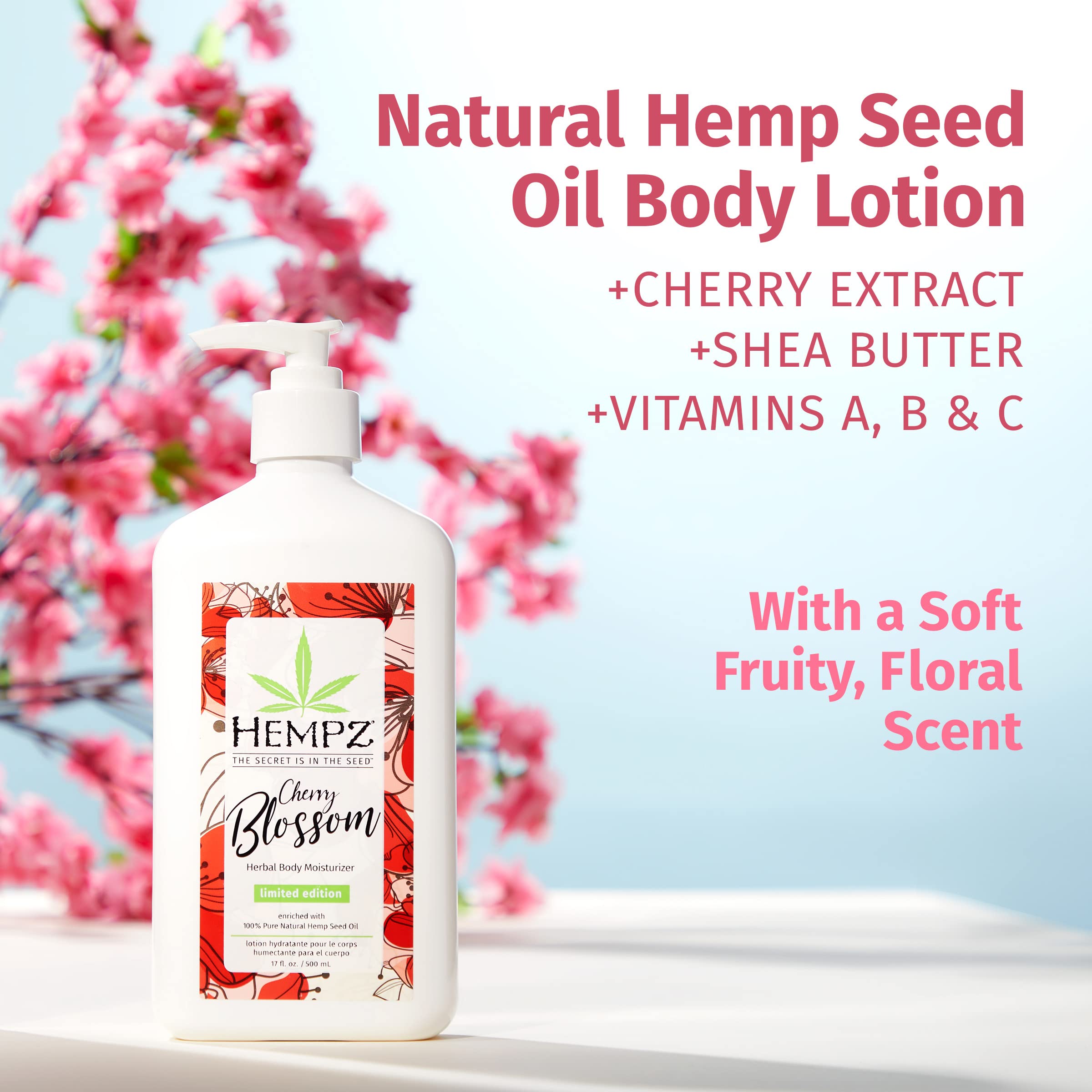 Hempz Cherry Blossom Limited Edition Body Lotion - 17 oz Daily Moisturizer