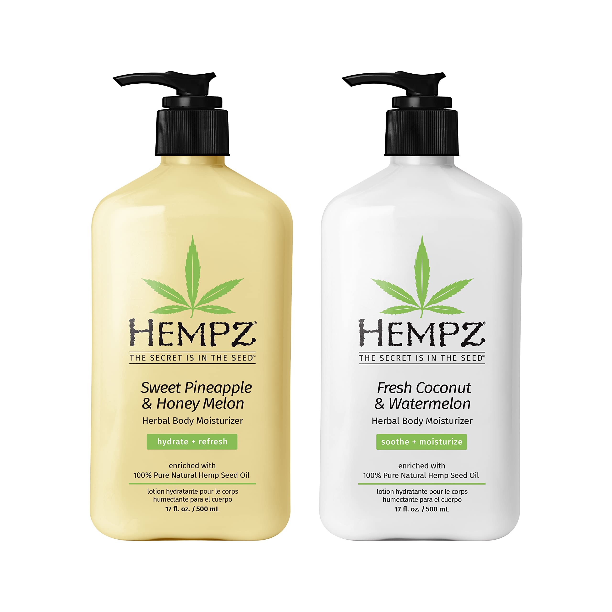 Hempz Body Lotion 2-Pack – Sweet Pineapple & Honey Melon + Coconut & Watermelon, 17 oz