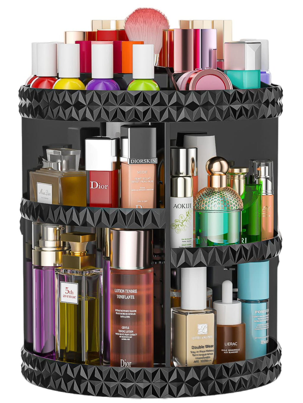 HEMTROY 360° Rotating Makeup Organizer – Adjustable Acrylic Cosmetic Caddy (Black)
