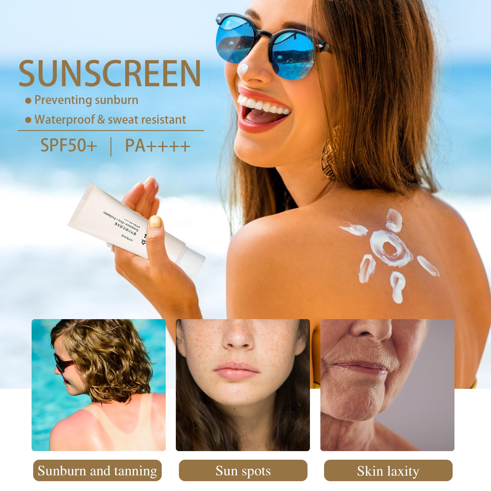 HENGRUNXIN Relief Sun Organic Sunscreen SPF50+ PA++++ – Rice & Probiotics Korean Skin Care (2PCS)