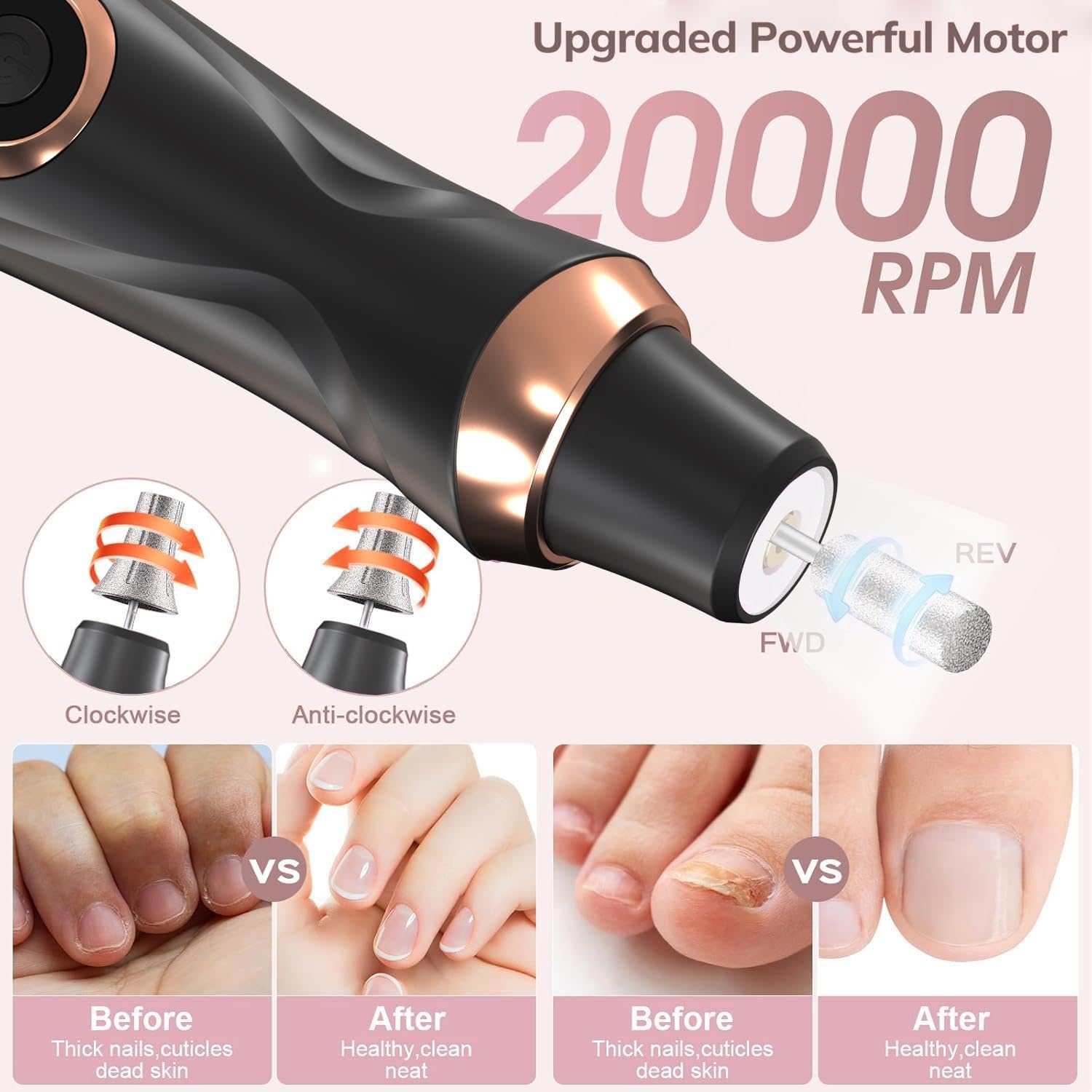 HengYuaoler Cordless Nail Drill Kit – 6-Speed Manicure Pedicure Set (Black)