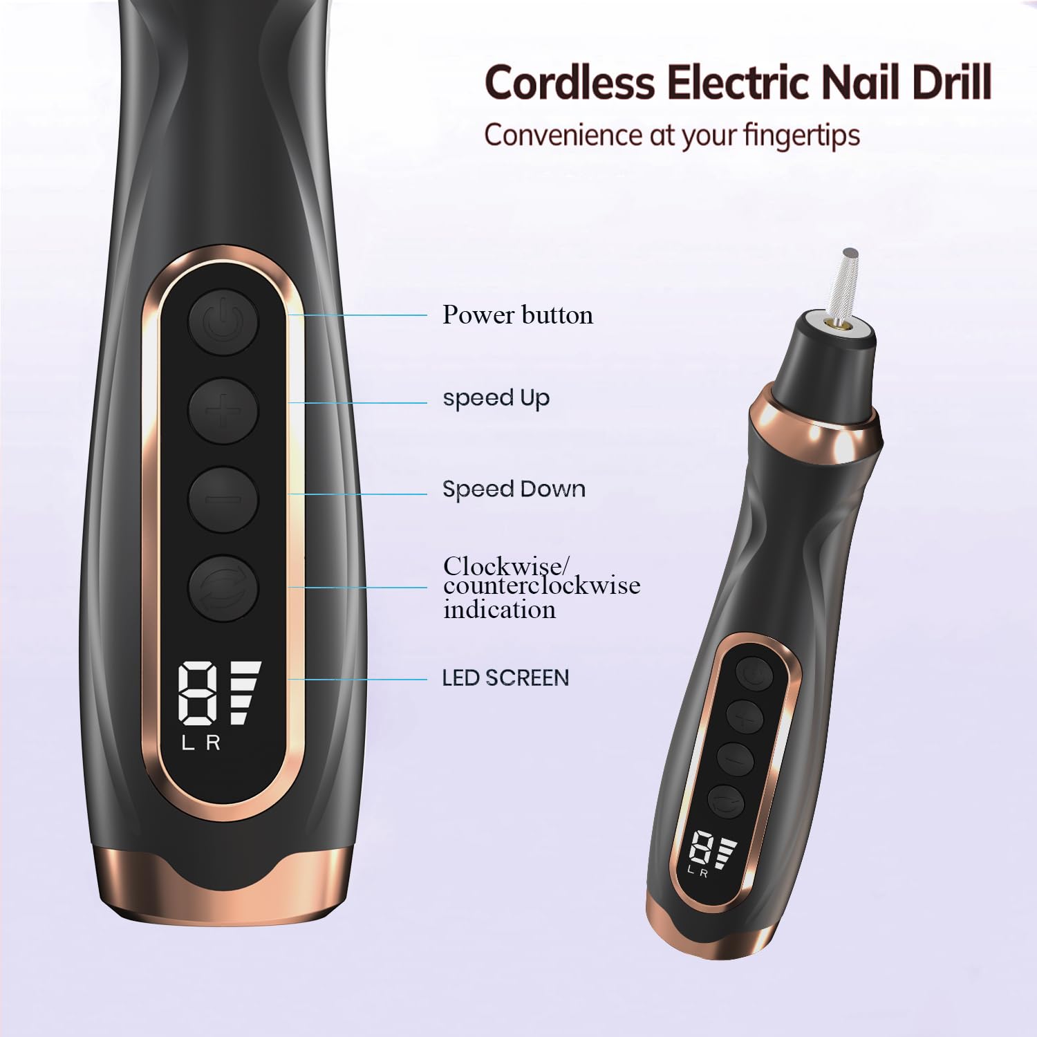 HengYuaoler Cordless Nail Drill Kit – 6-Speed Manicure Pedicure Set (Black)