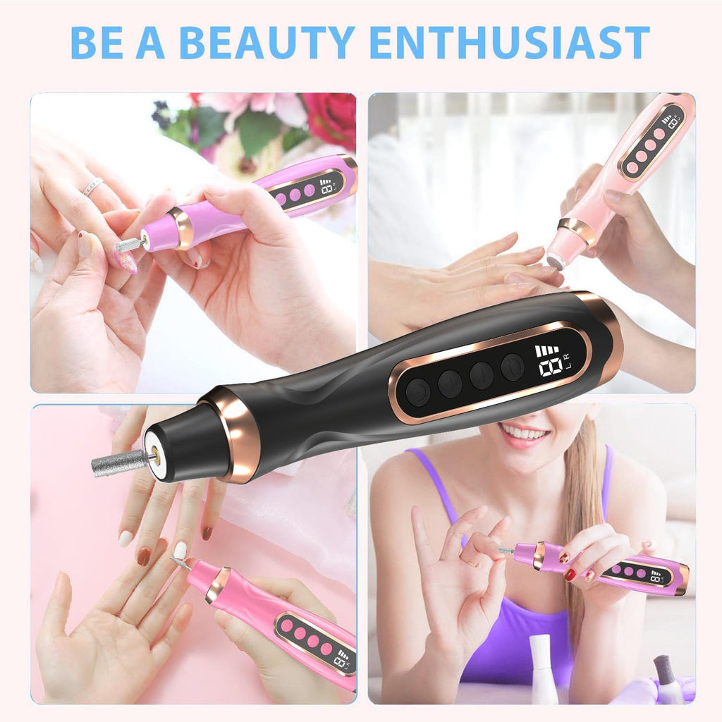 HengYuaoler Cordless Nail Drill Kit – 6-Speed Manicure Pedicure Set (Black)